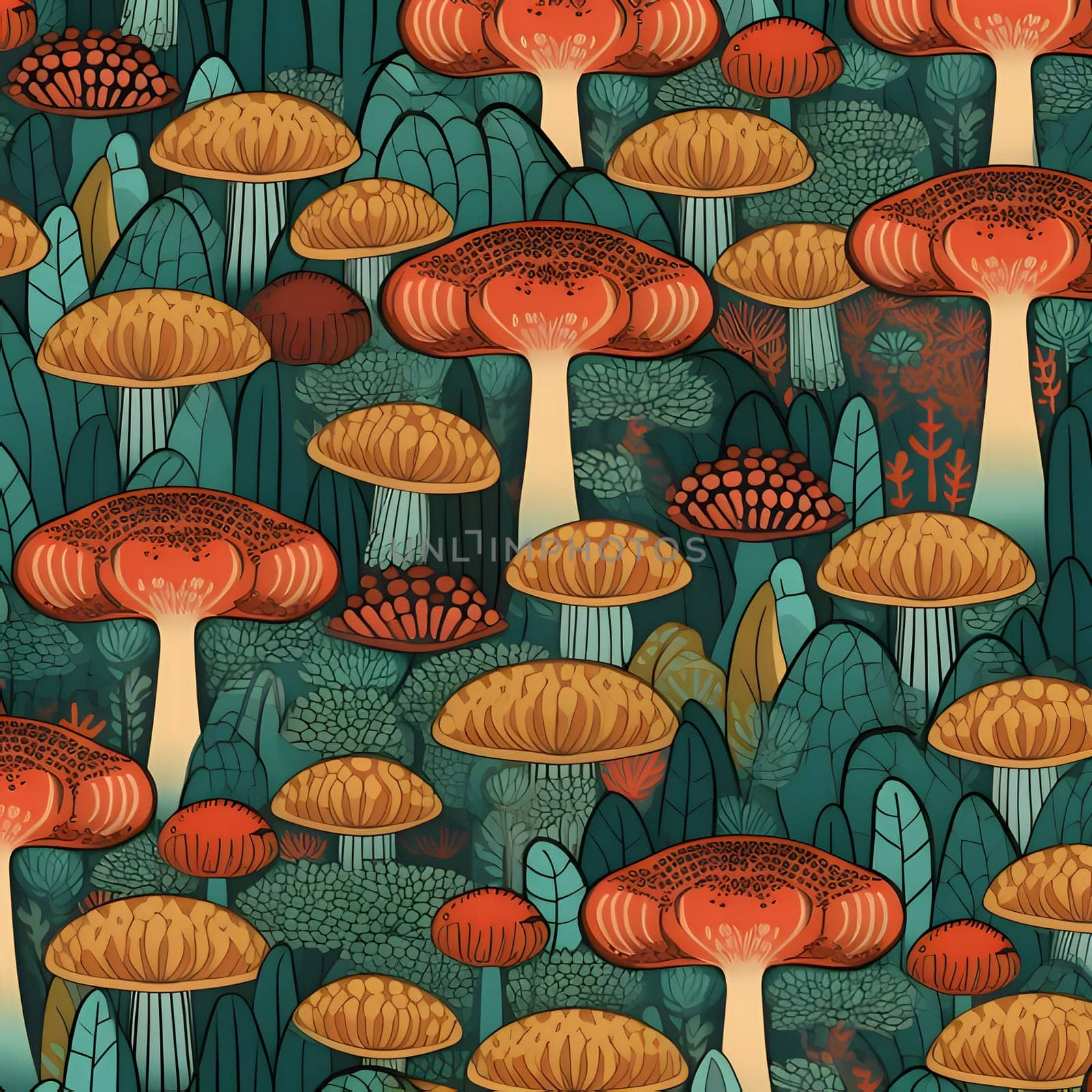 Seamless pattern with mushrooms. Vector illustration in cartoon style. by ThemesS