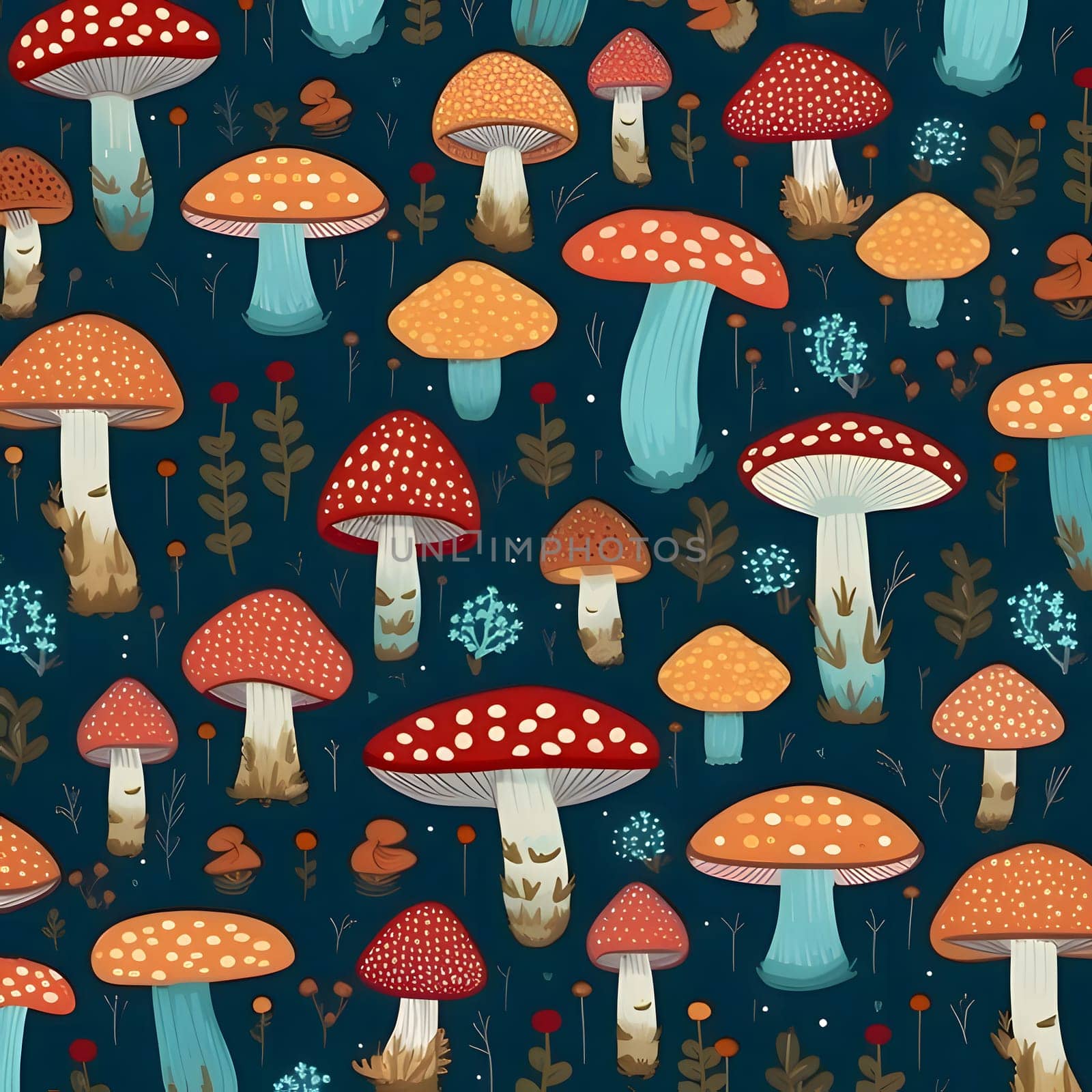 Seamless pattern with mushrooms. Vector illustration in cartoon style. by ThemesS