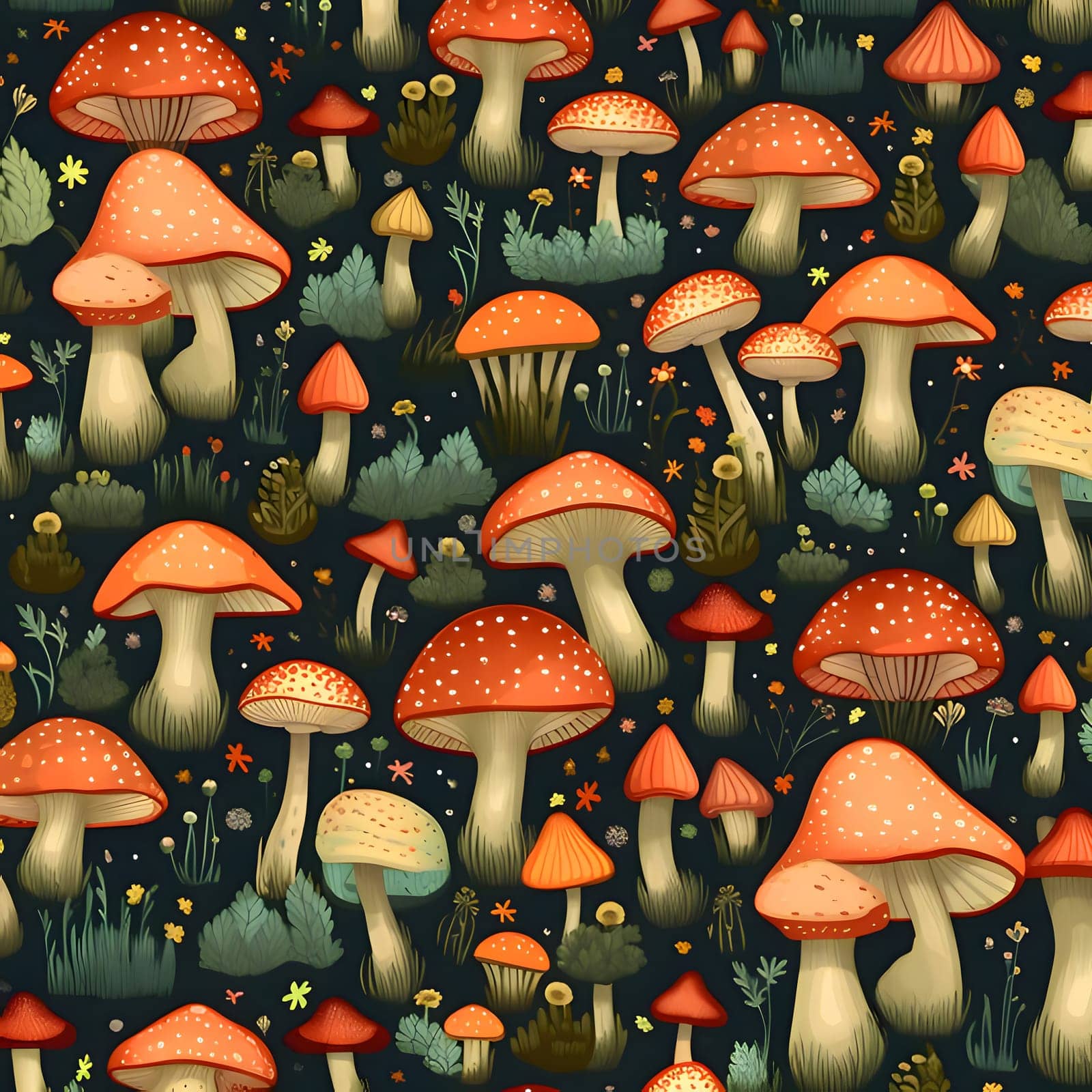 Seamless pattern with mushrooms. Vector illustration for your design. by ThemesS
