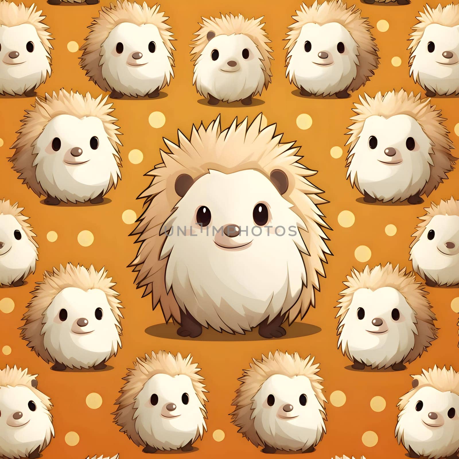 Seamless pattern with cute hedgehogs on orange background illustration by ThemesS
