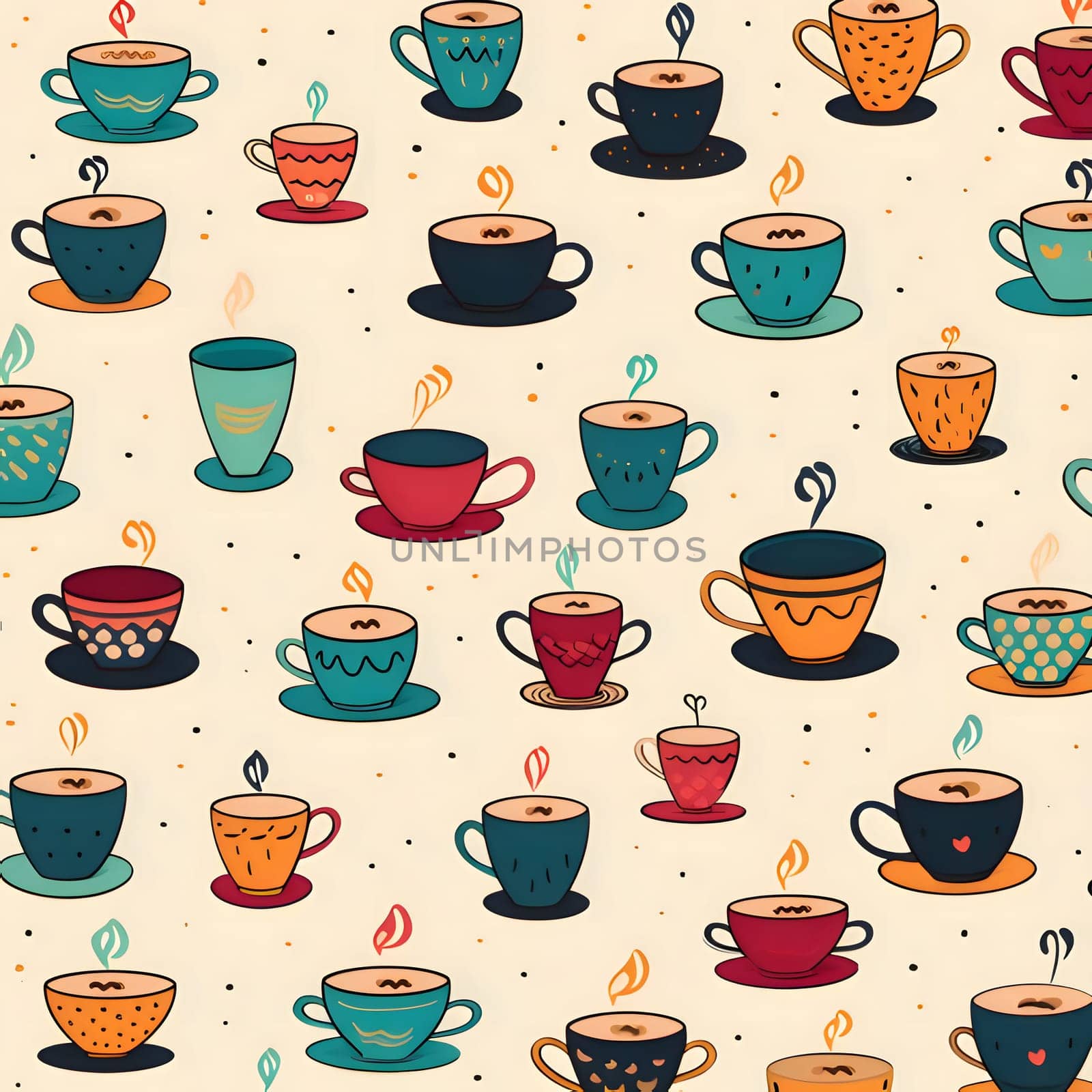 Patterns and banners backgrounds: Seamless pattern with coffee cups. Vector illustration in cartoon style.