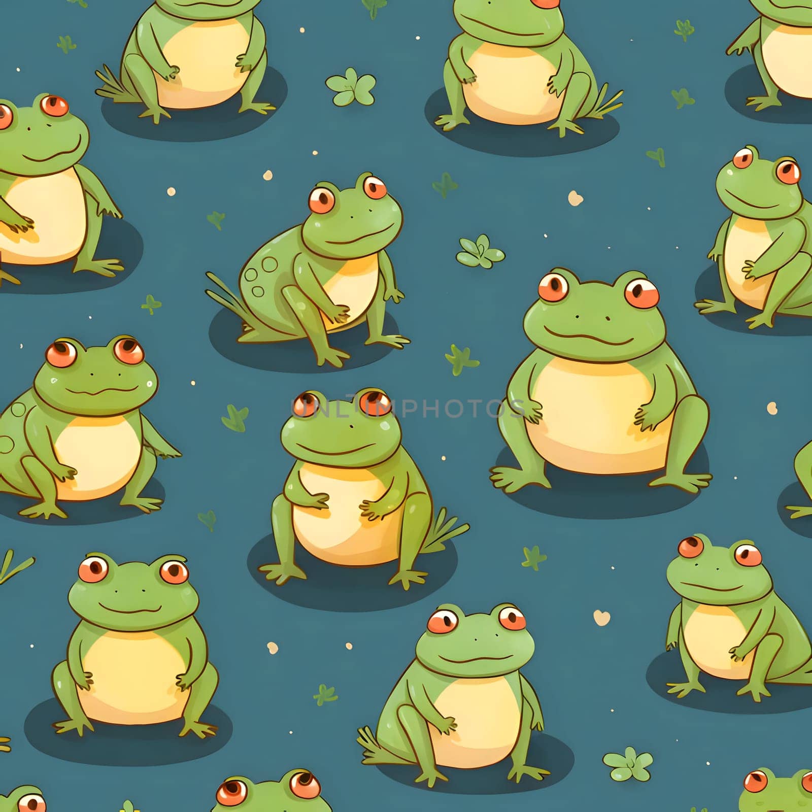 Seamless pattern with frogs and clover. Vector illustration. by ThemesS