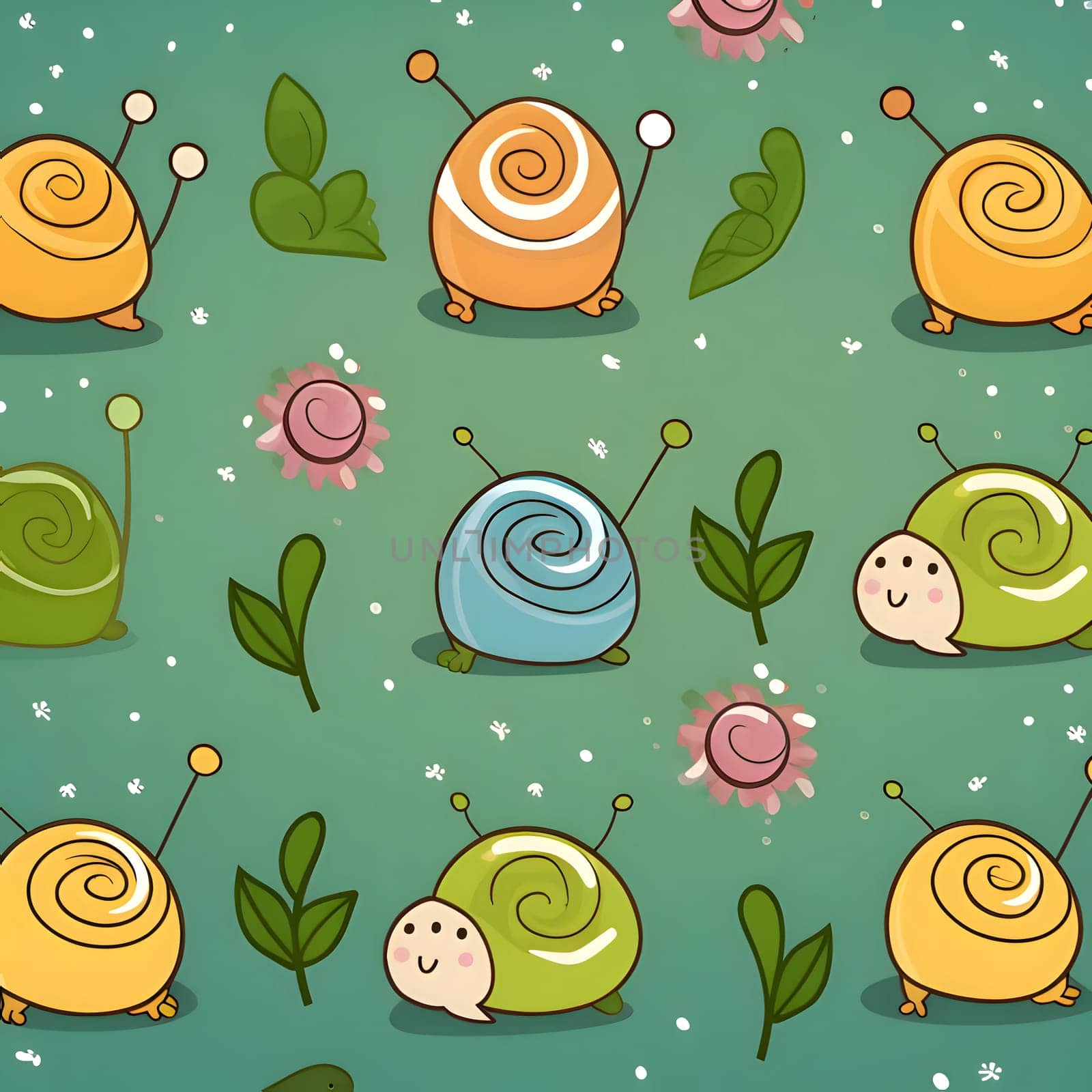Seamless pattern with cute cartoon snails. Vector illustration. by ThemesS