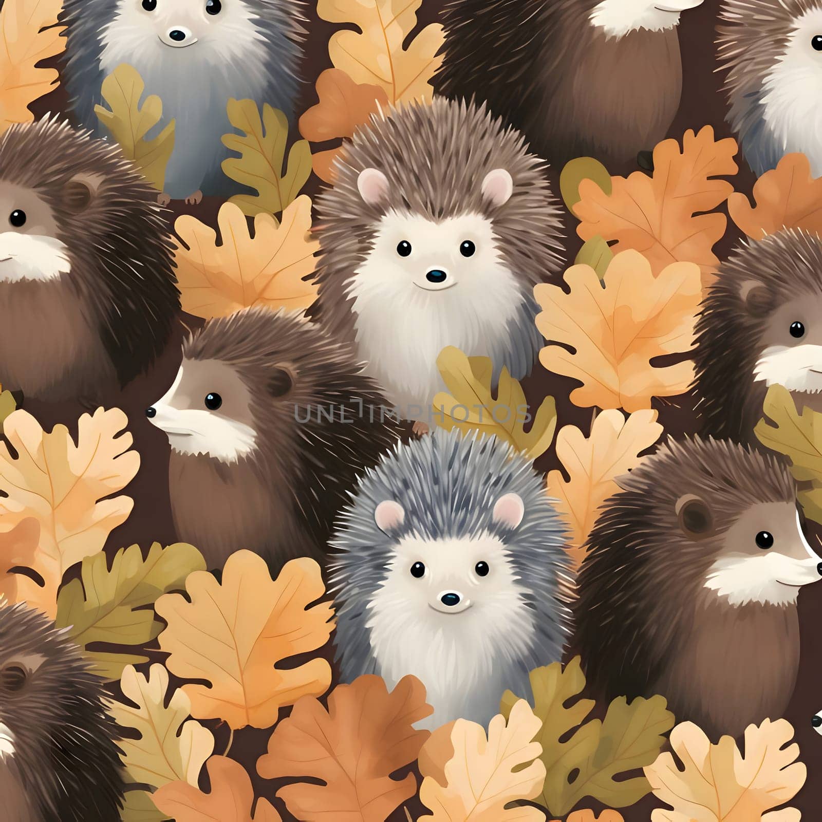 Patterns and banners backgrounds: Seamless pattern with cute hedgehogs and autumn leaves.