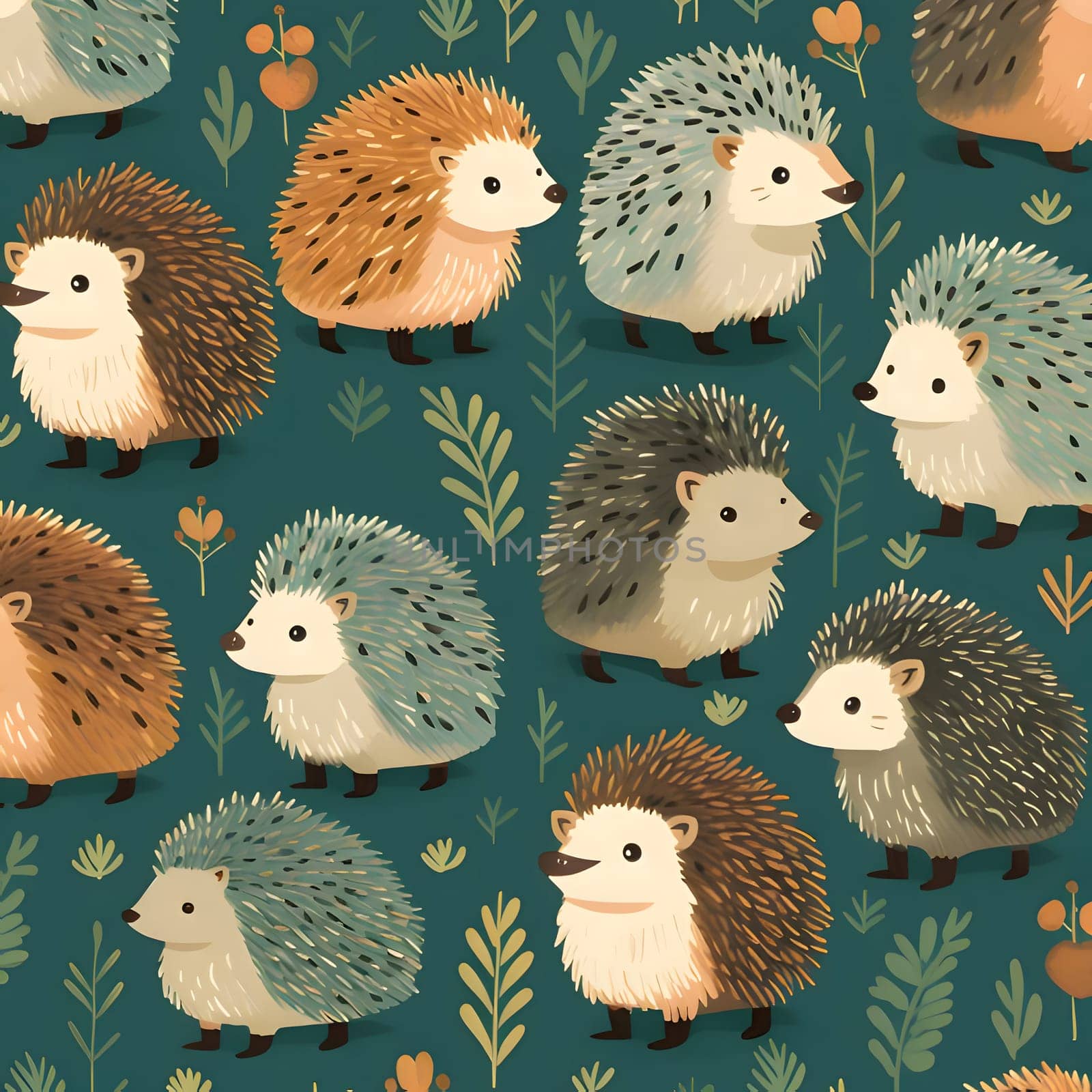 Seamless pattern with cute hedgehogs. Vector illustration. by ThemesS