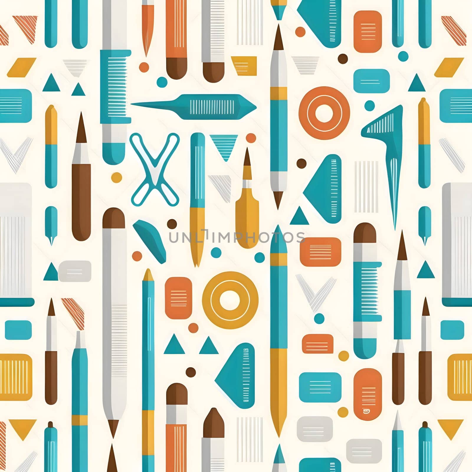 Seamless pattern with stationery items. Vector illustration in flat style. by ThemesS