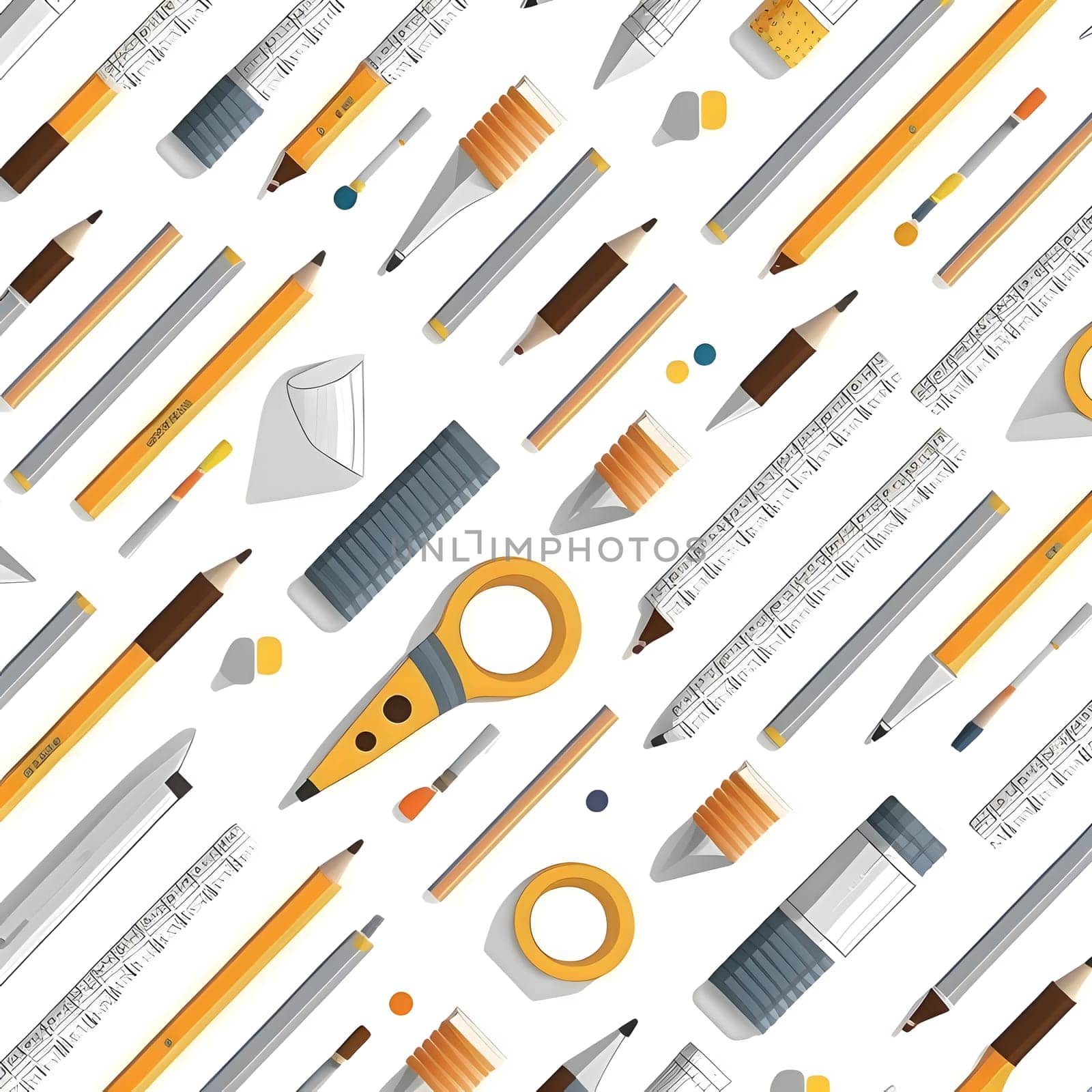 Seamless pattern with pencils, ruler, eraser, pencil sharpener and eraser. Vector illustration by ThemesS