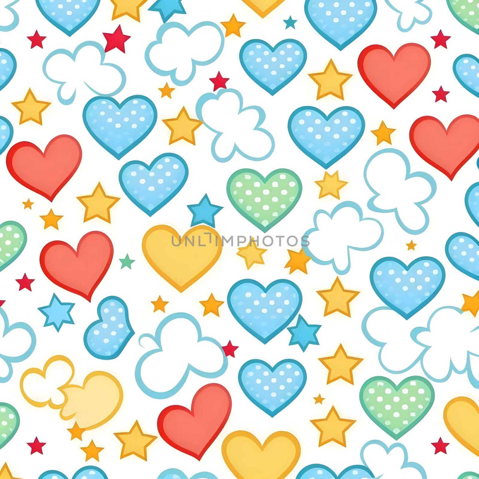 Patterns and banners backgrounds: Seamless pattern with hearts, stars and clouds. Vector illustration.