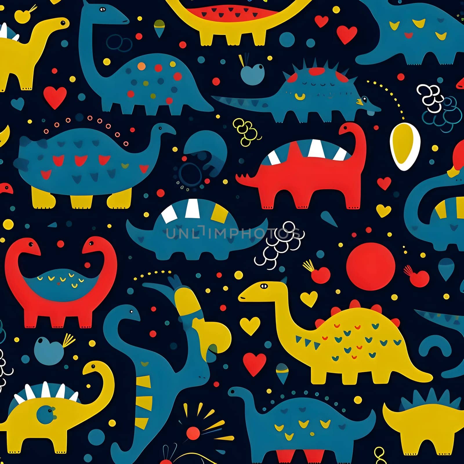 Patterns and banners backgrounds: Seamless pattern with cute dinosaurs and hearts. Vector illustration.