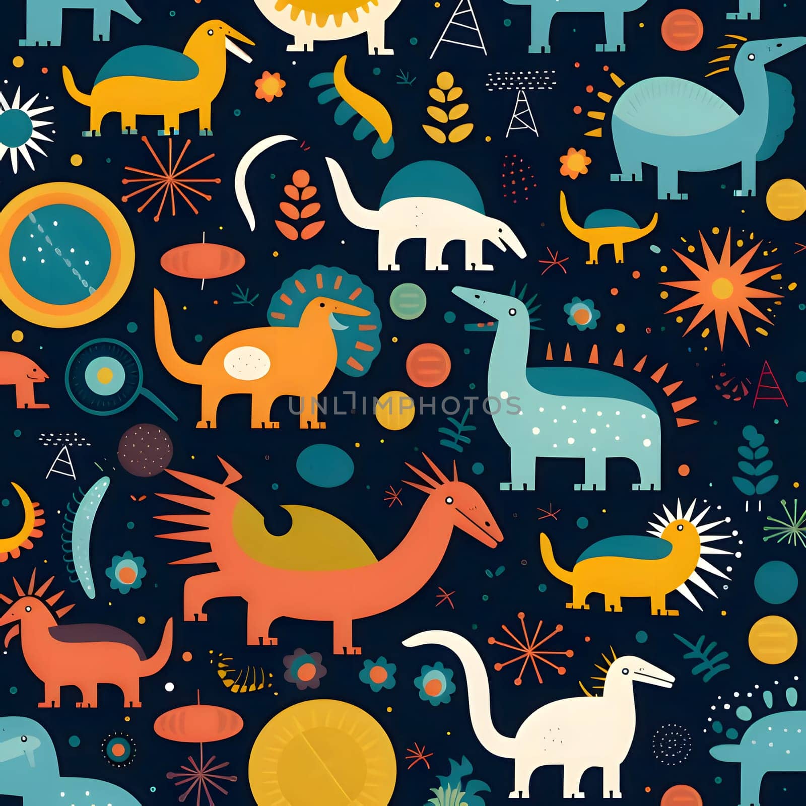 Patterns and banners backgrounds: Seamless pattern with cute dinosaurs. Vector illustration in scandinavian style