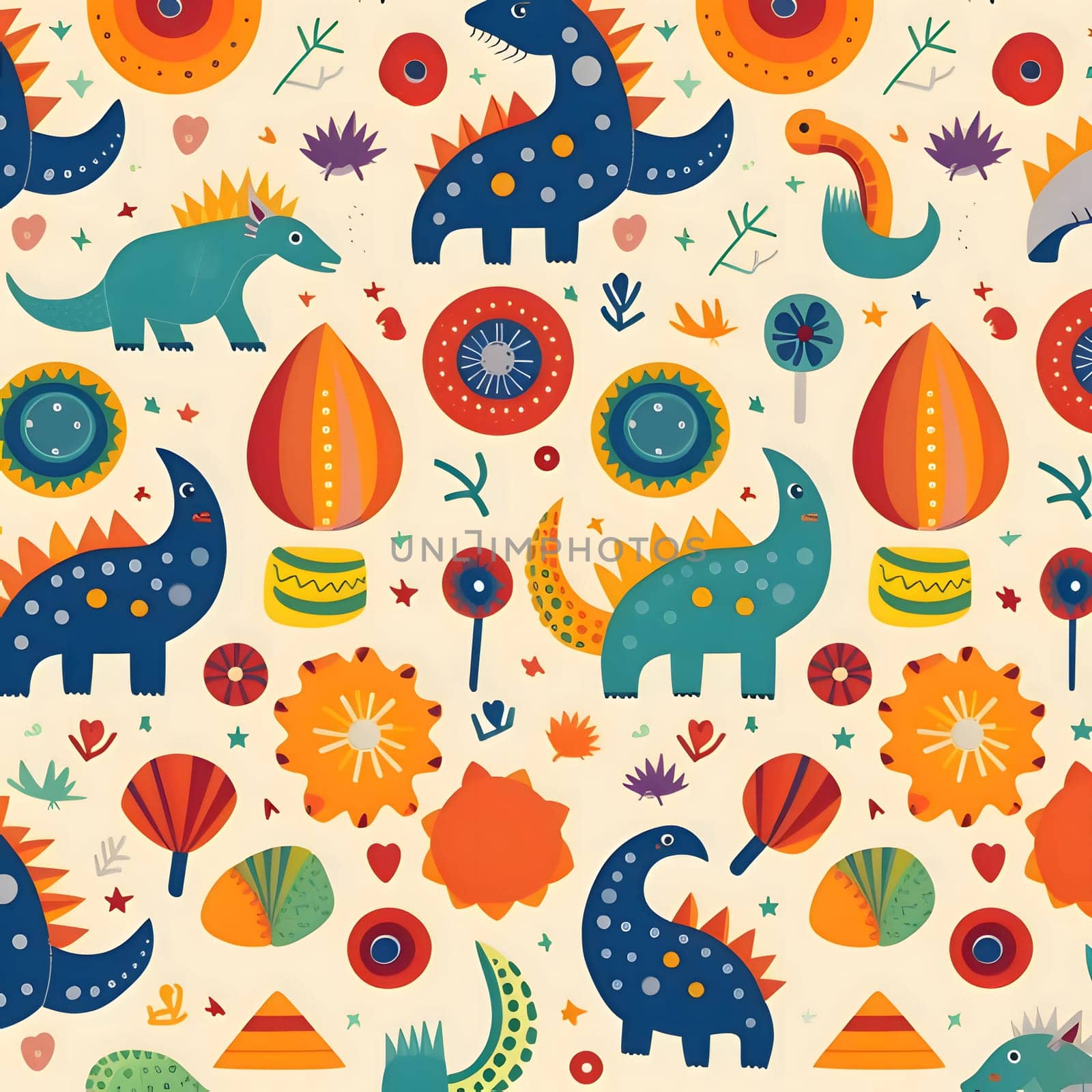 Seamless pattern with cute dinosaurs. Vector illustration in flat style. by ThemesS