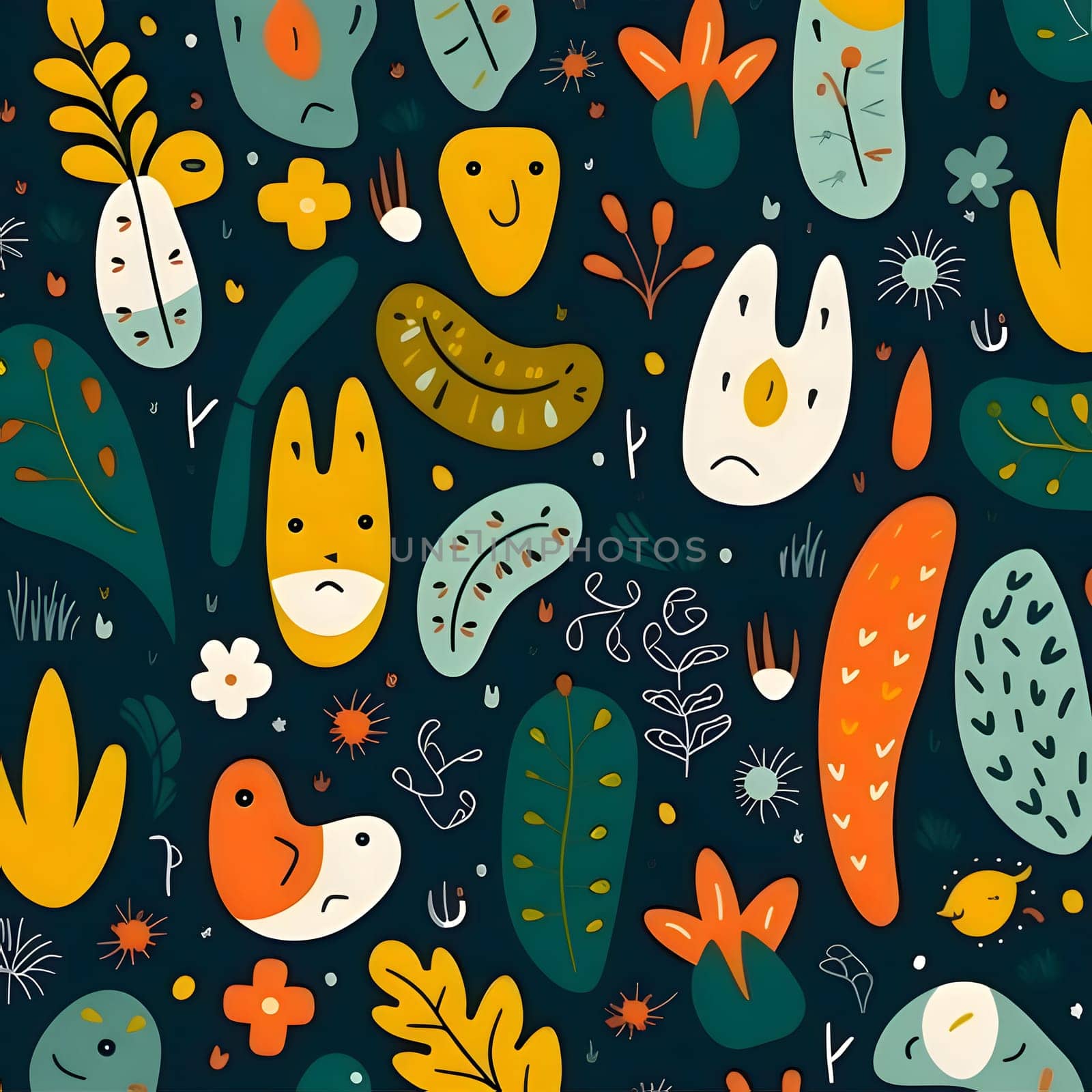 Seamless pattern with cute hand drawn monsters. Vector illustration. by ThemesS