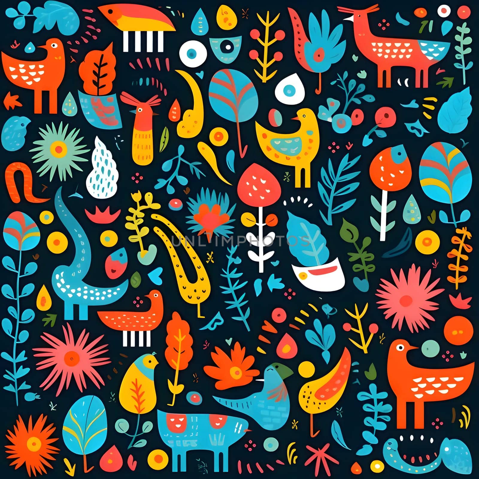 Patterns and banners backgrounds: Seamless pattern with cute cartoon animals and plants. Vector illustration.