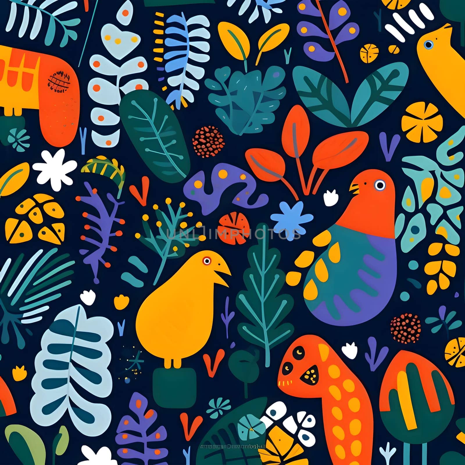 Seamless pattern with birds, plants and flowers. Vector illustration. by ThemesS