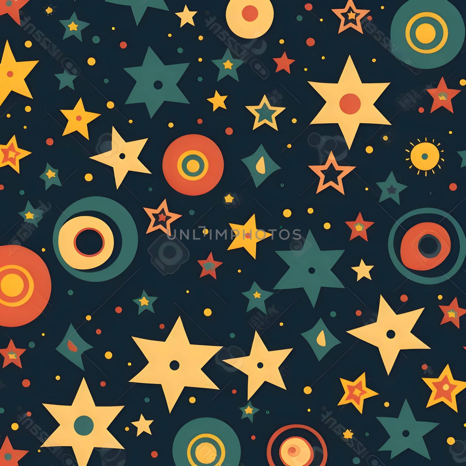 Patterns and banners backgrounds: Seamless pattern with stars and circles in retro style. Vector illustration.