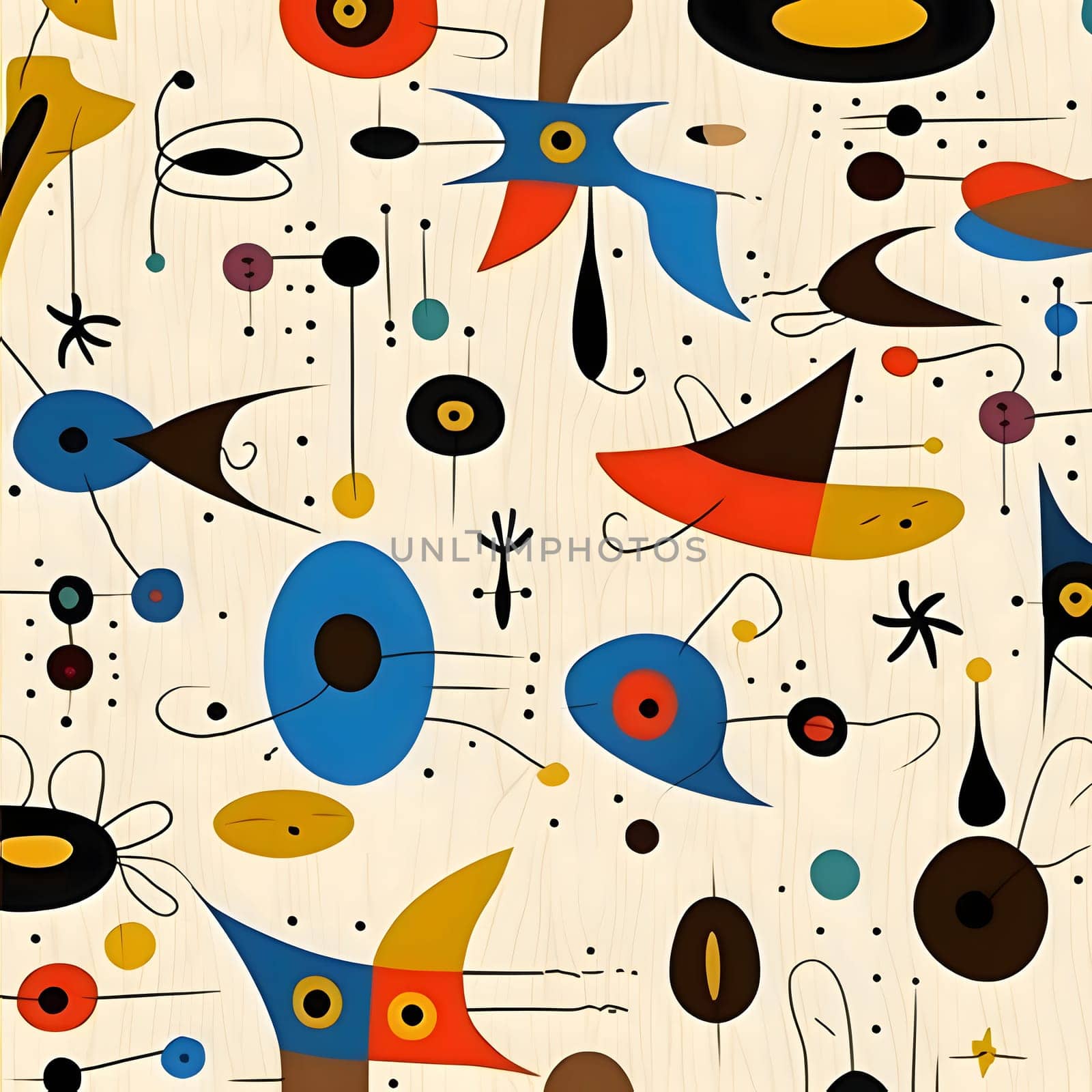 Seamless pattern with colorful abstract shapes on wooden background. Vector illustration. by ThemesS