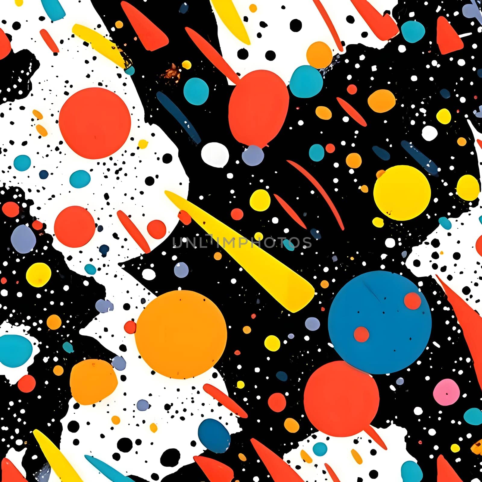 Seamless pattern with multicolored spots of paint on a black background by ThemesS