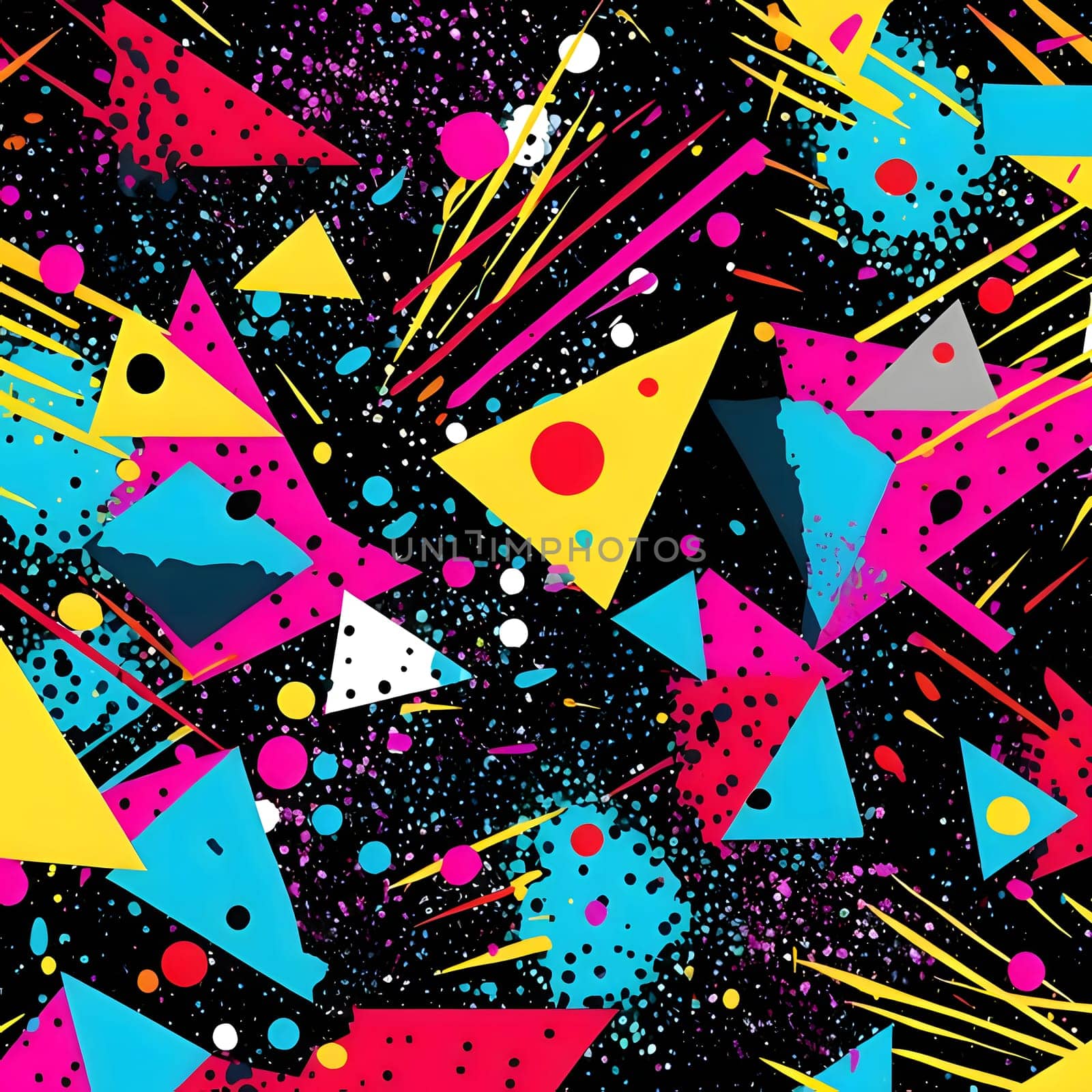 Seamless geometric pattern with triangles and splashes. Vector illustration. by ThemesS