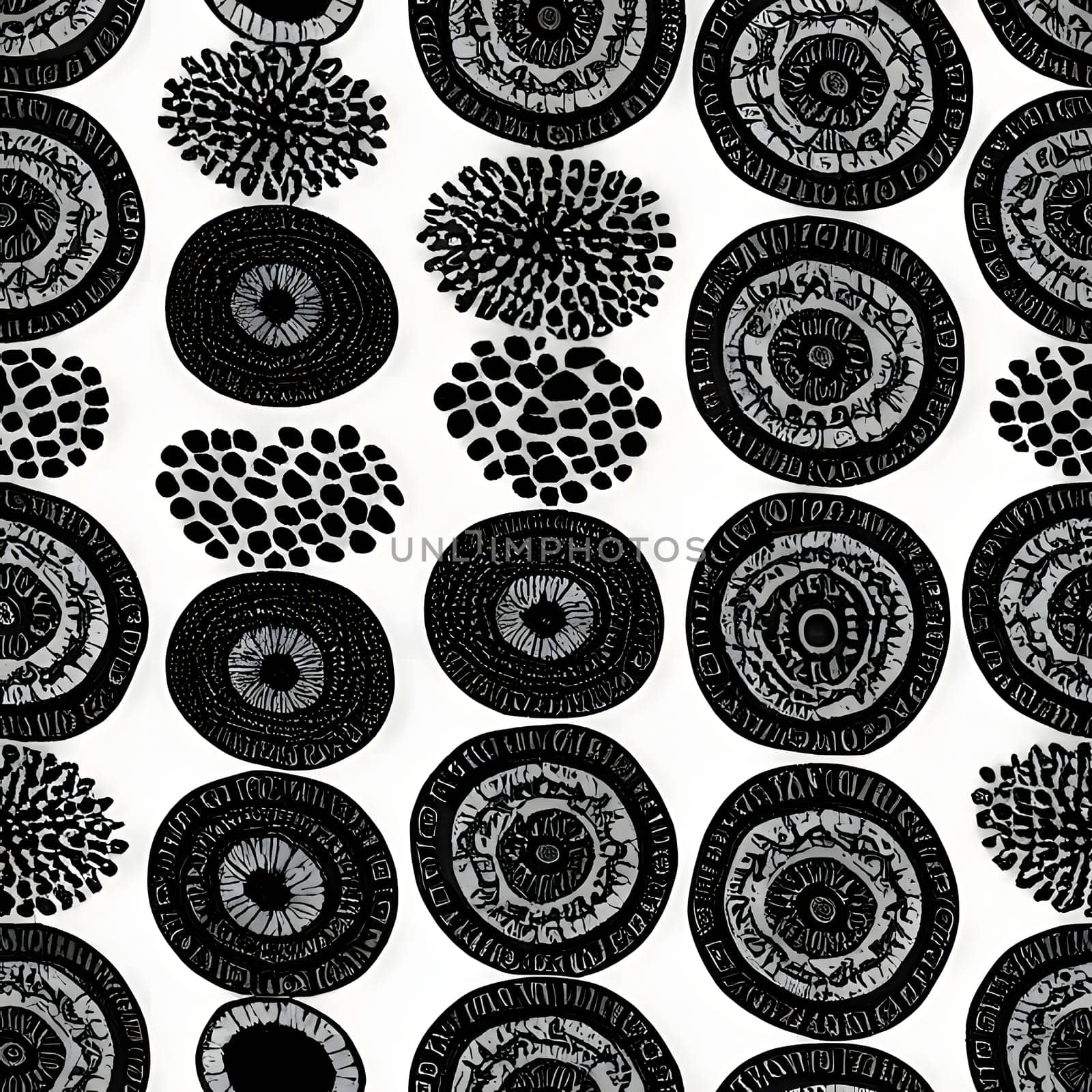 Seamless pattern with black circles on white background. Vector illustration. by ThemesS