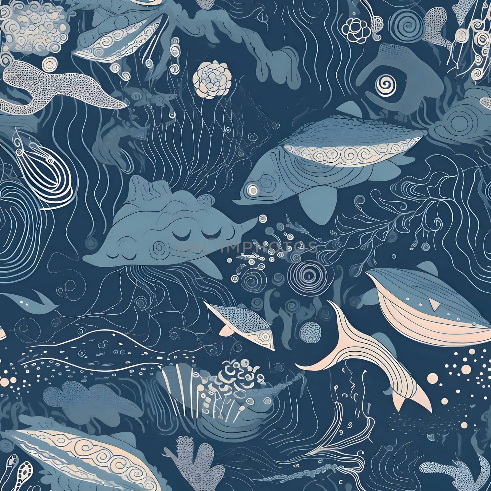 Patterns and banners backgrounds: Seamless pattern with fish and seaweed. Vector illustration.