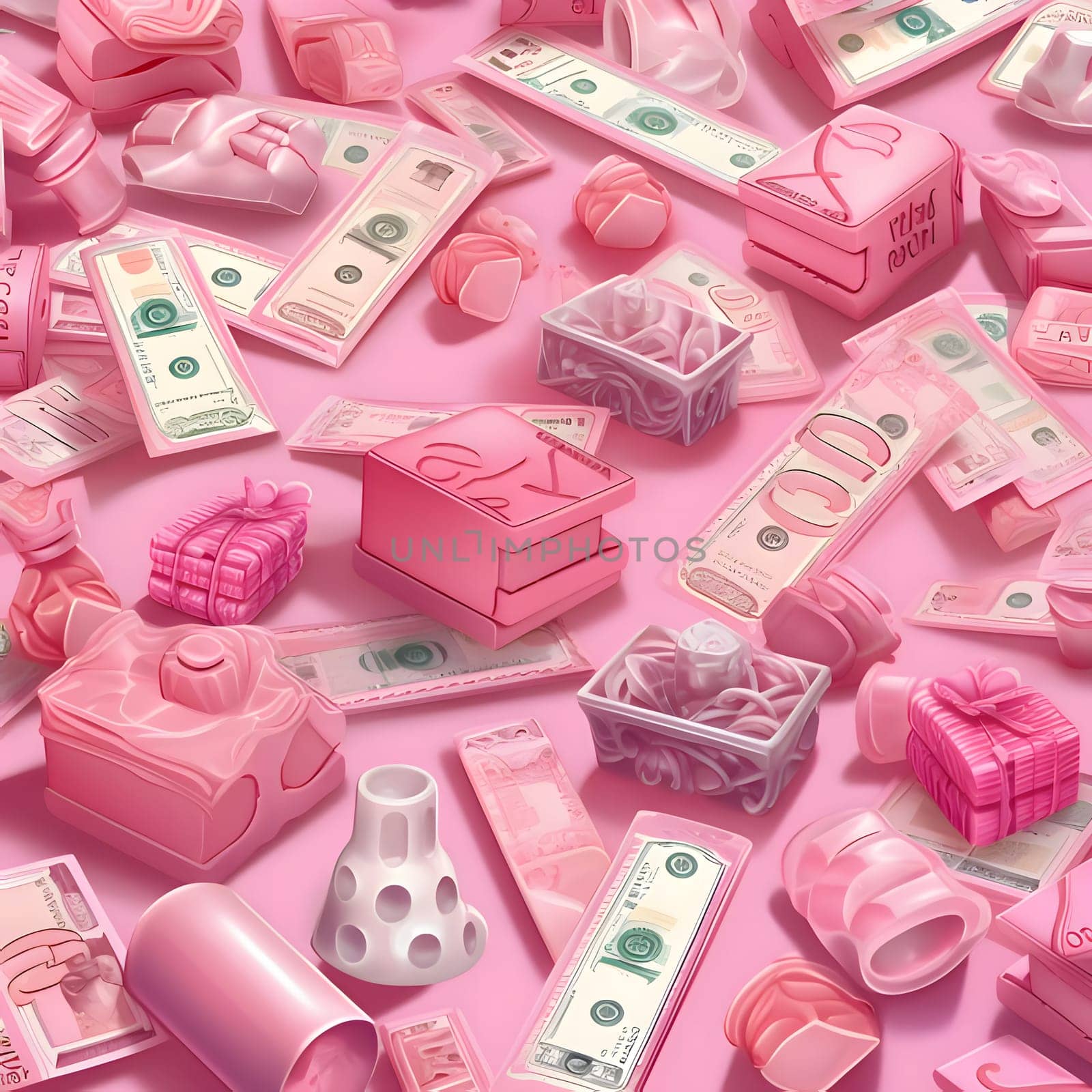 3d rendering of a lot of money on a pink background. by ThemesS