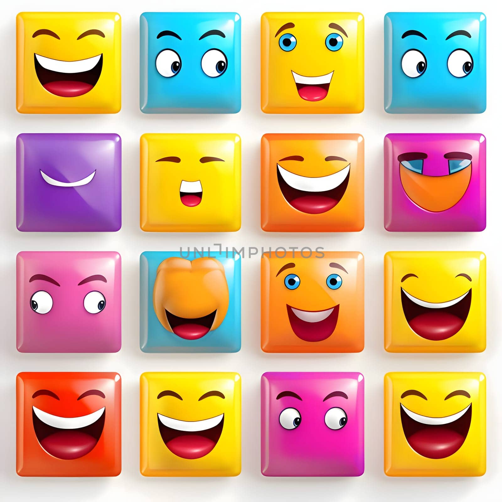 Patterns and banners backgrounds: Cartoon square emoticons with different facial expressions. Vector illustration.