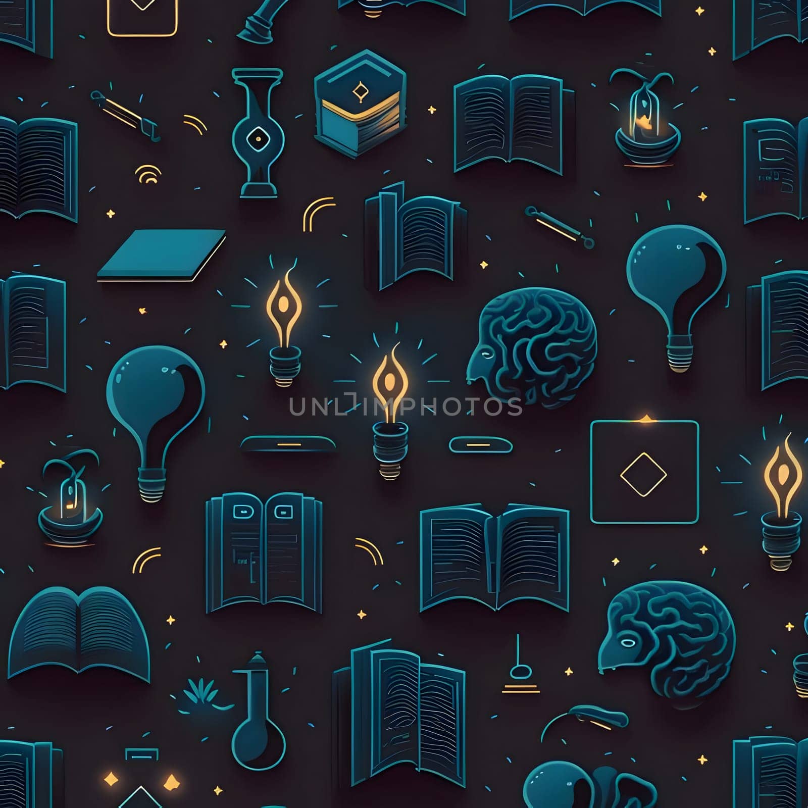 Seamless pattern with books and light bulbs. Vector illustration. by ThemesS