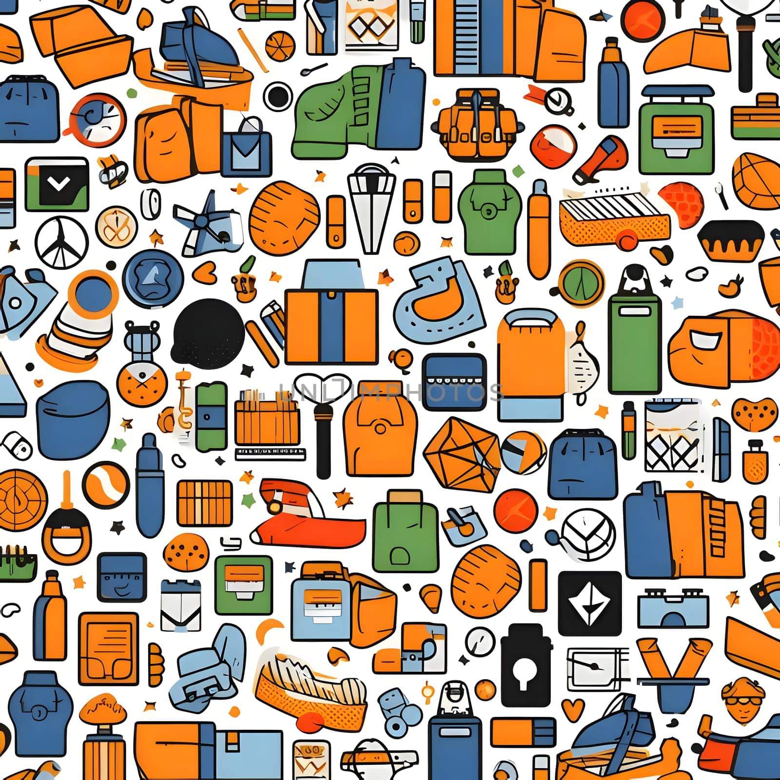 Seamless pattern with hand drawn doodle travel icons. Vector illustration. by ThemesS