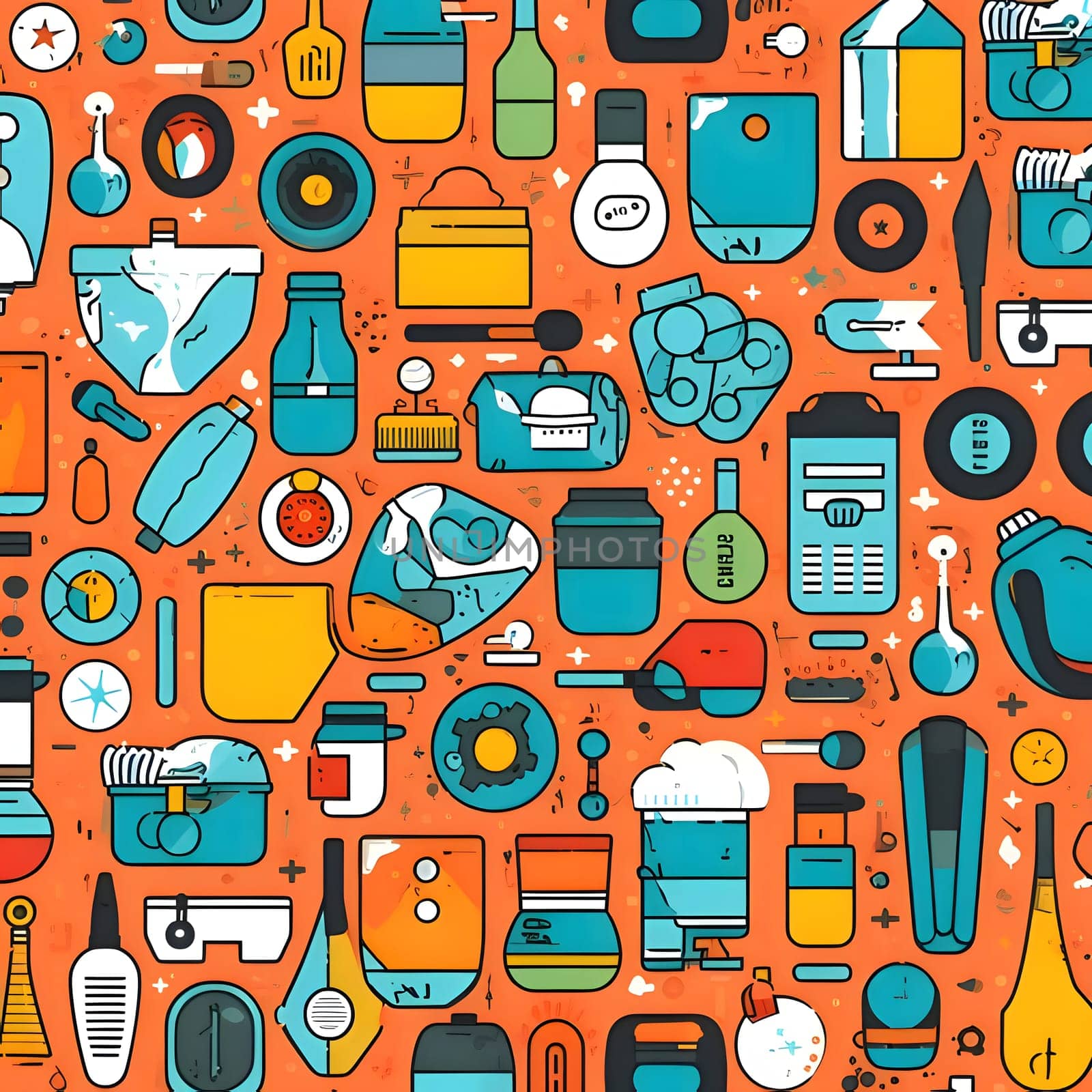 Seamless pattern with icons of different household appliances. Vector illustration by ThemesS