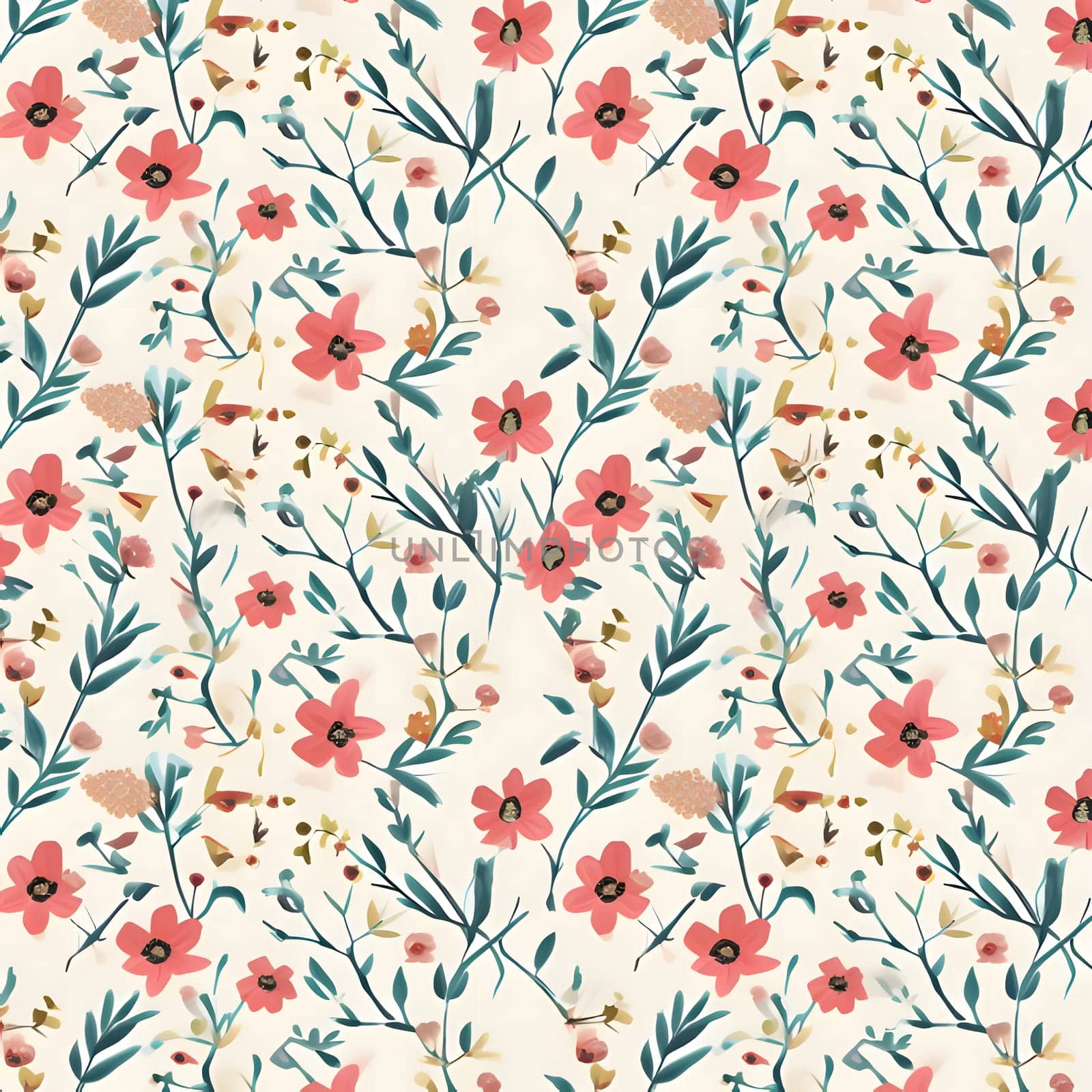Seamless floral pattern with watercolor flowers. Vector illustration. by ThemesS