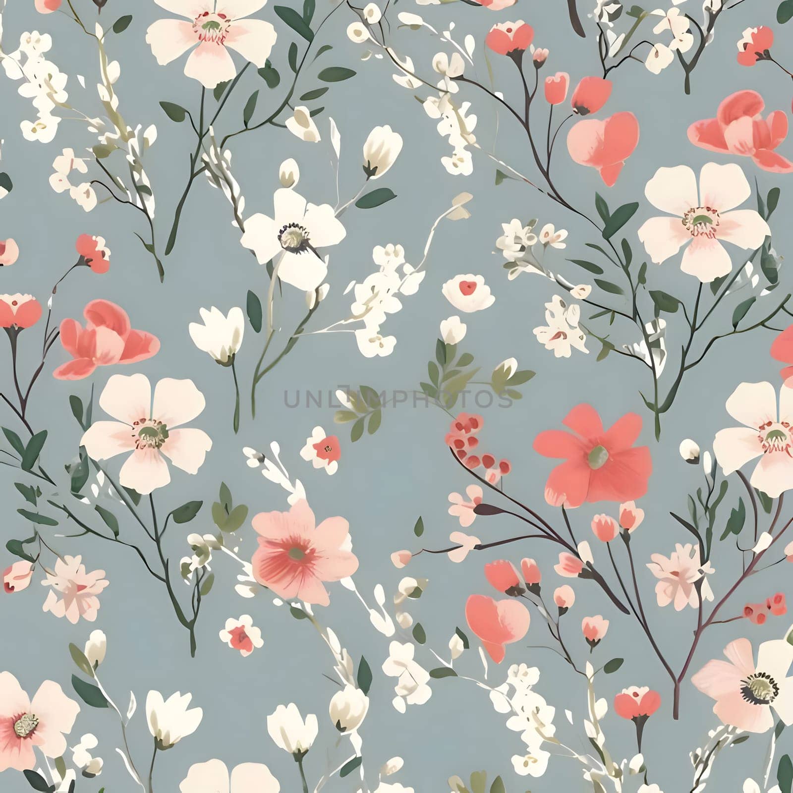 Seamless floral pattern with hand drawn flowers. Vector illustration. by ThemesS