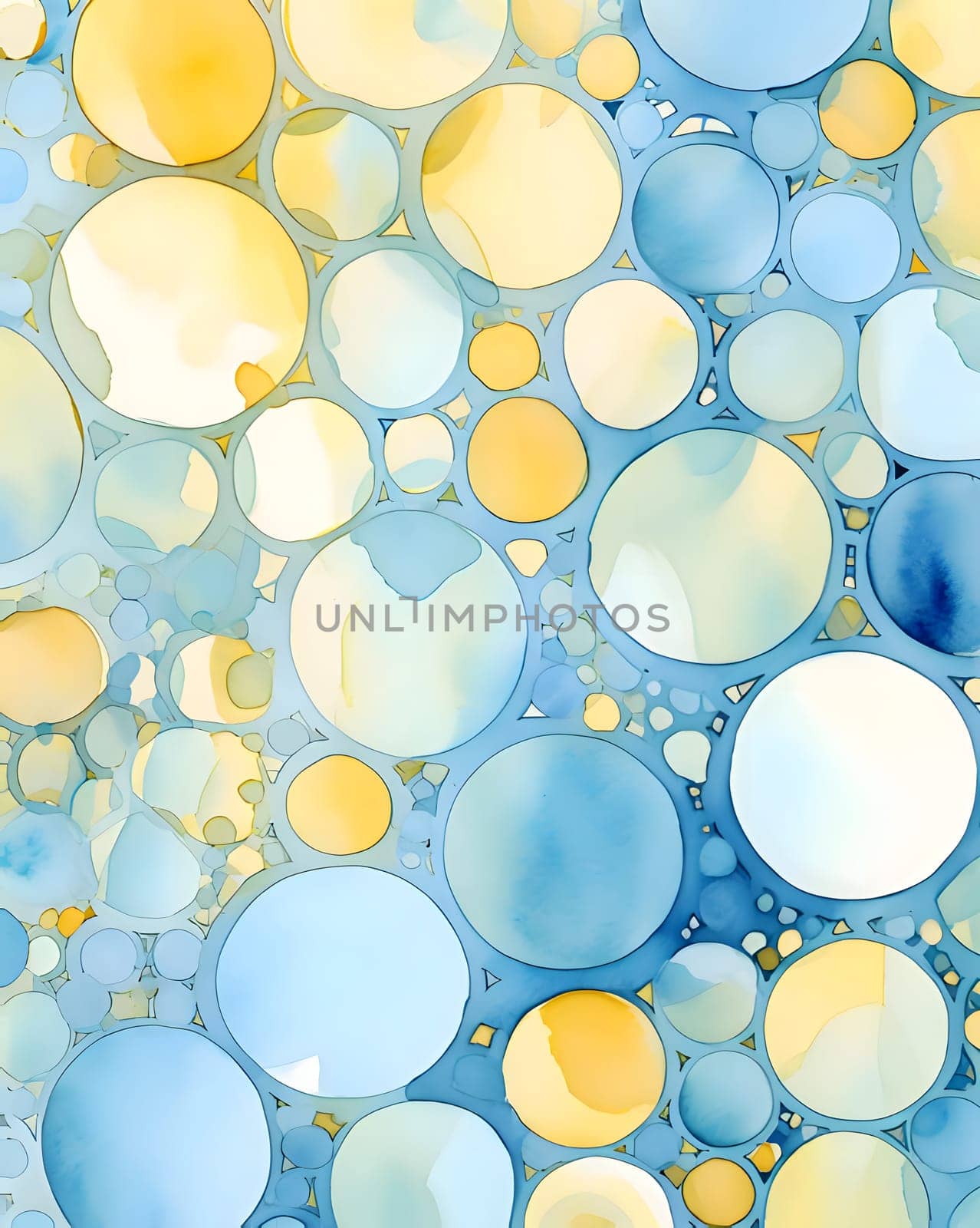 Abstract watercolor seamless pattern with circles in blue and yellow colors. by ThemesS