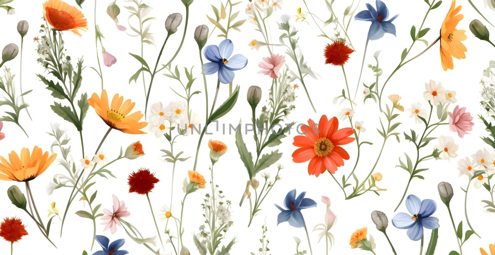 Patterns and banners backgrounds: Seamless pattern with watercolor wildflowers. Vector illustration.