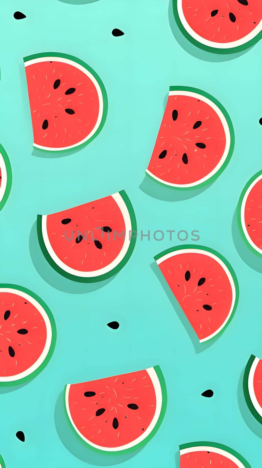 Seamless pattern with watermelon slices on a blue background. by ThemesS