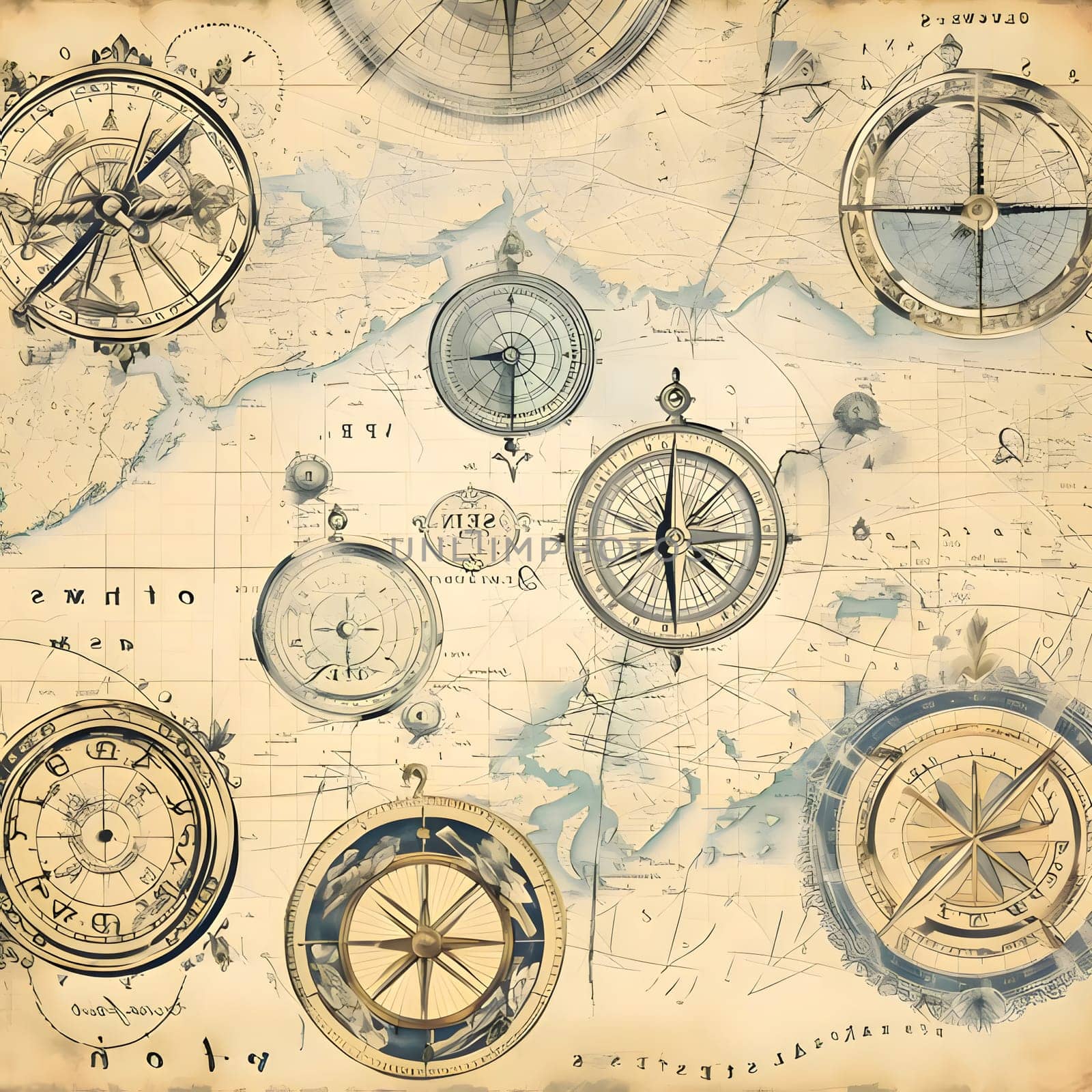 Patterns and banners backgrounds: Old map with compass and wind rose. Vintage style. Travel background.