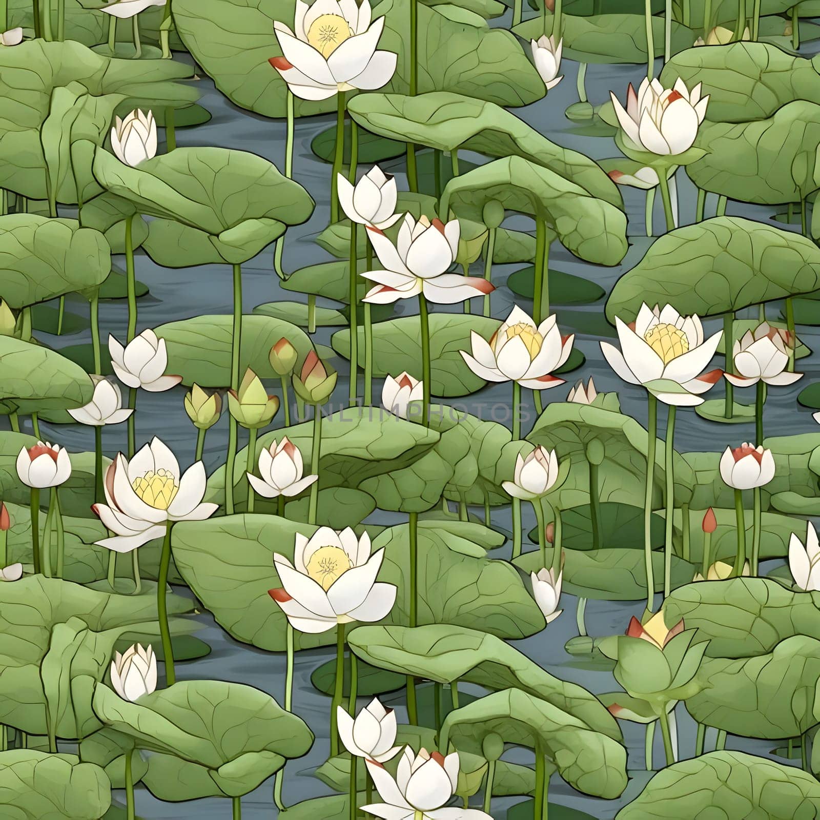 Patterns and banners backgrounds: Seamless pattern with water lily and lotus flowers.