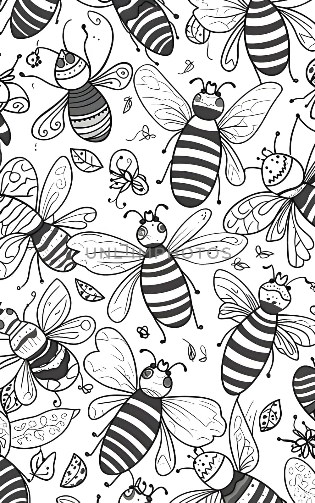 Seamless pattern with bees. Black and white vector illustration. by ThemesS