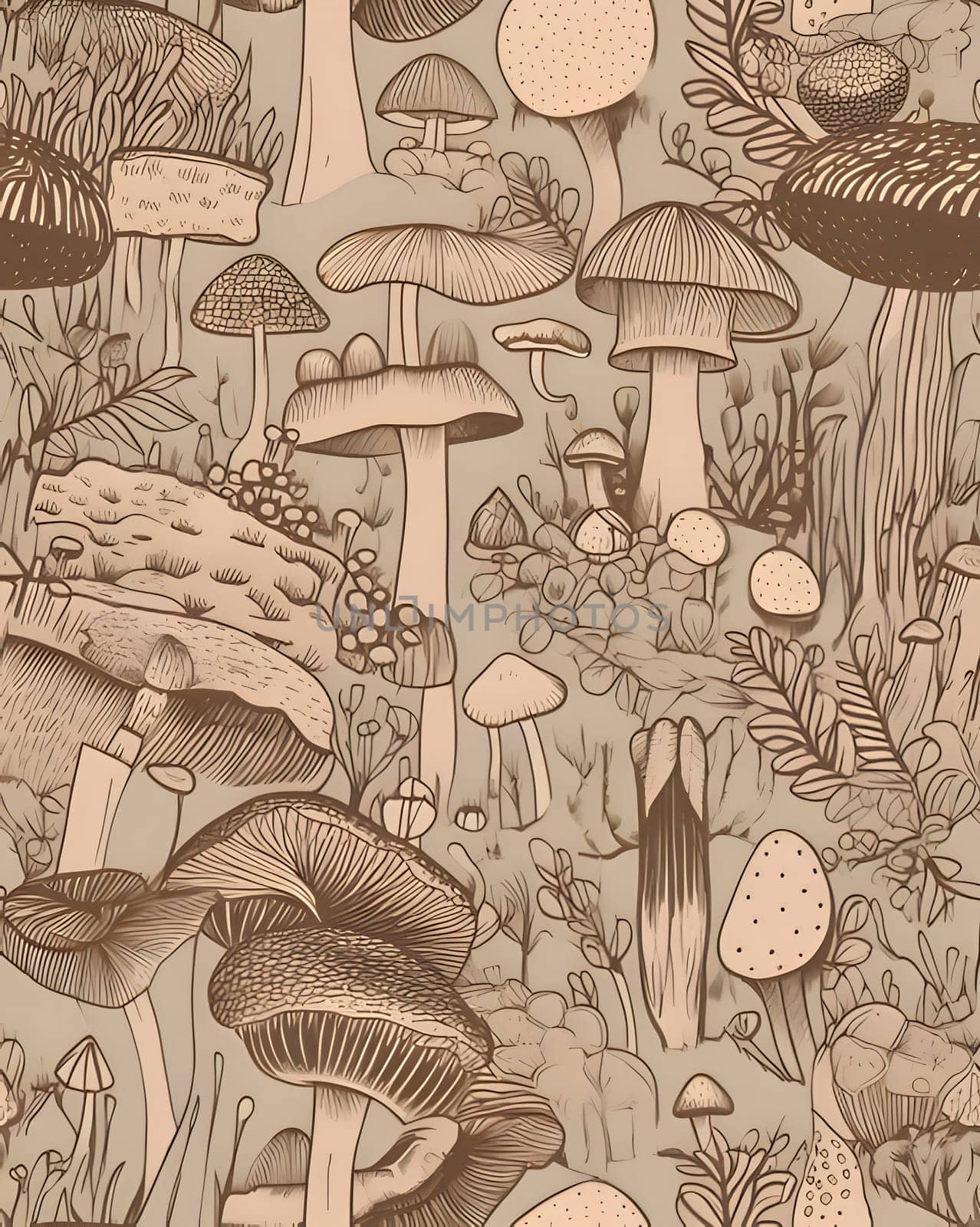 Seamless pattern with hand drawn mushrooms. Vector illustration in vintage style. by ThemesS