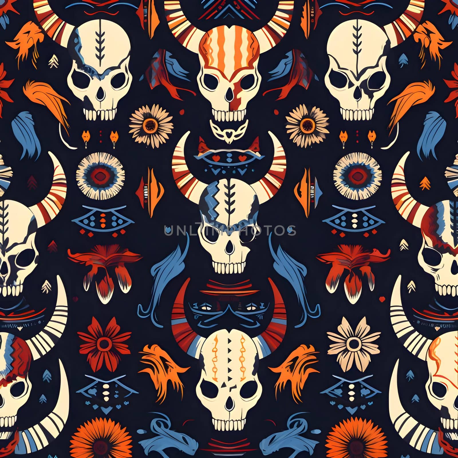 Patterns and banners backgrounds: Seamless pattern with tribal american skulls. Vector illustration.