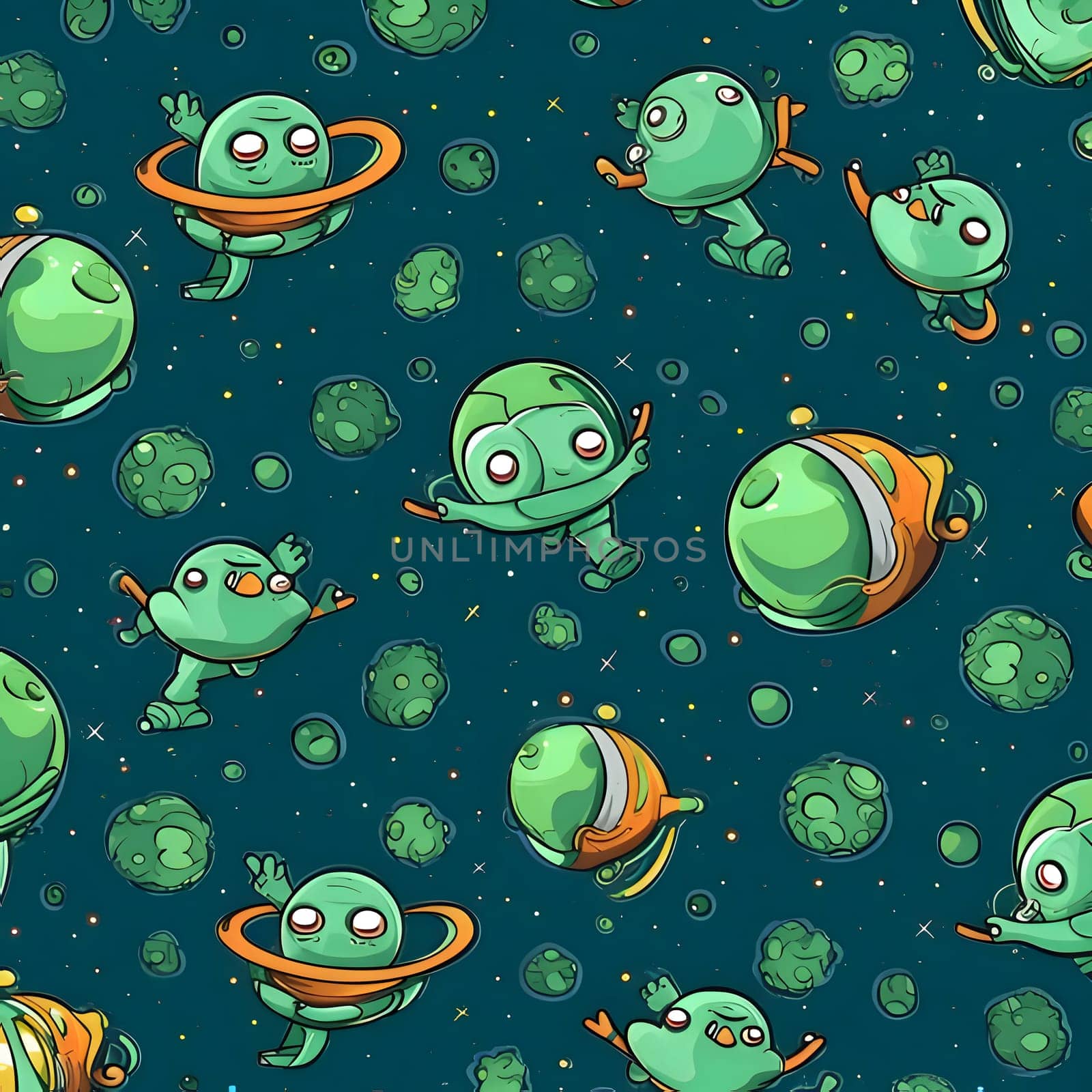 Patterns and banners backgrounds: Seamless pattern with cute aliens in space. Vector illustration.