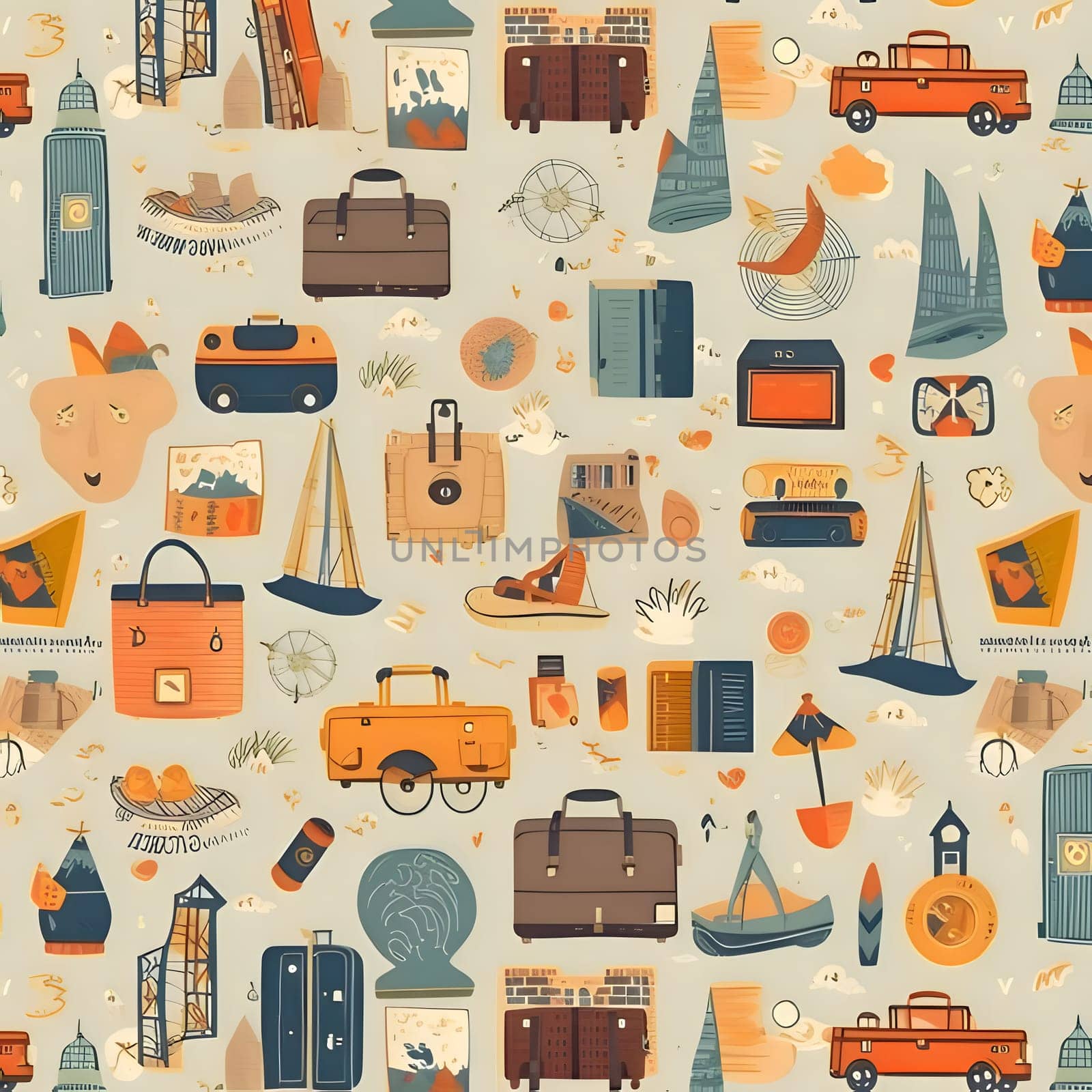 Travel and adventure seamless pattern. Vector illustration with hand drawn icons. by ThemesS