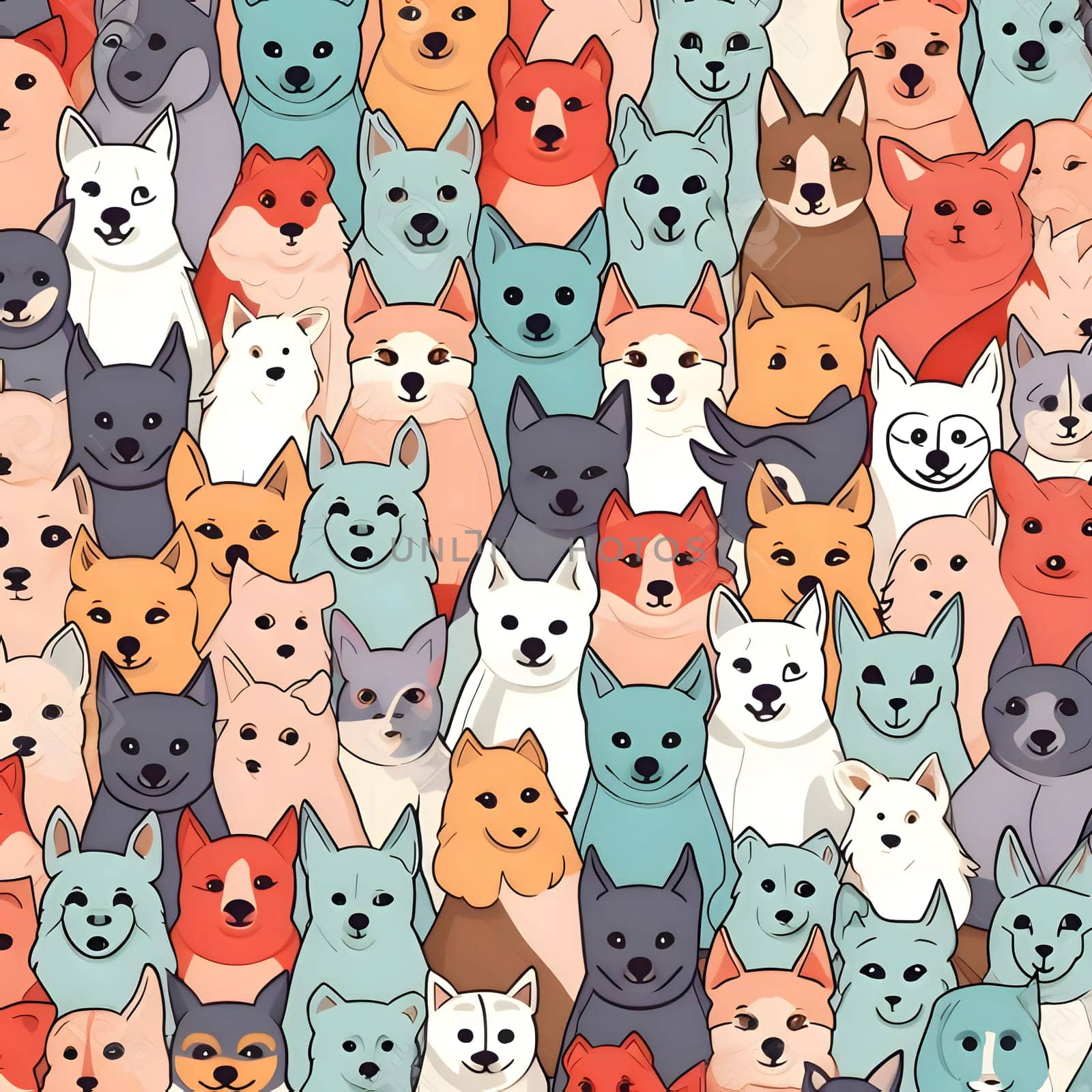 Patterns and banners backgrounds: Seamless pattern with cute cartoon dogs. Vector illustration. Can be used for wallpaper, pattern fills, web page background,surface textures.
