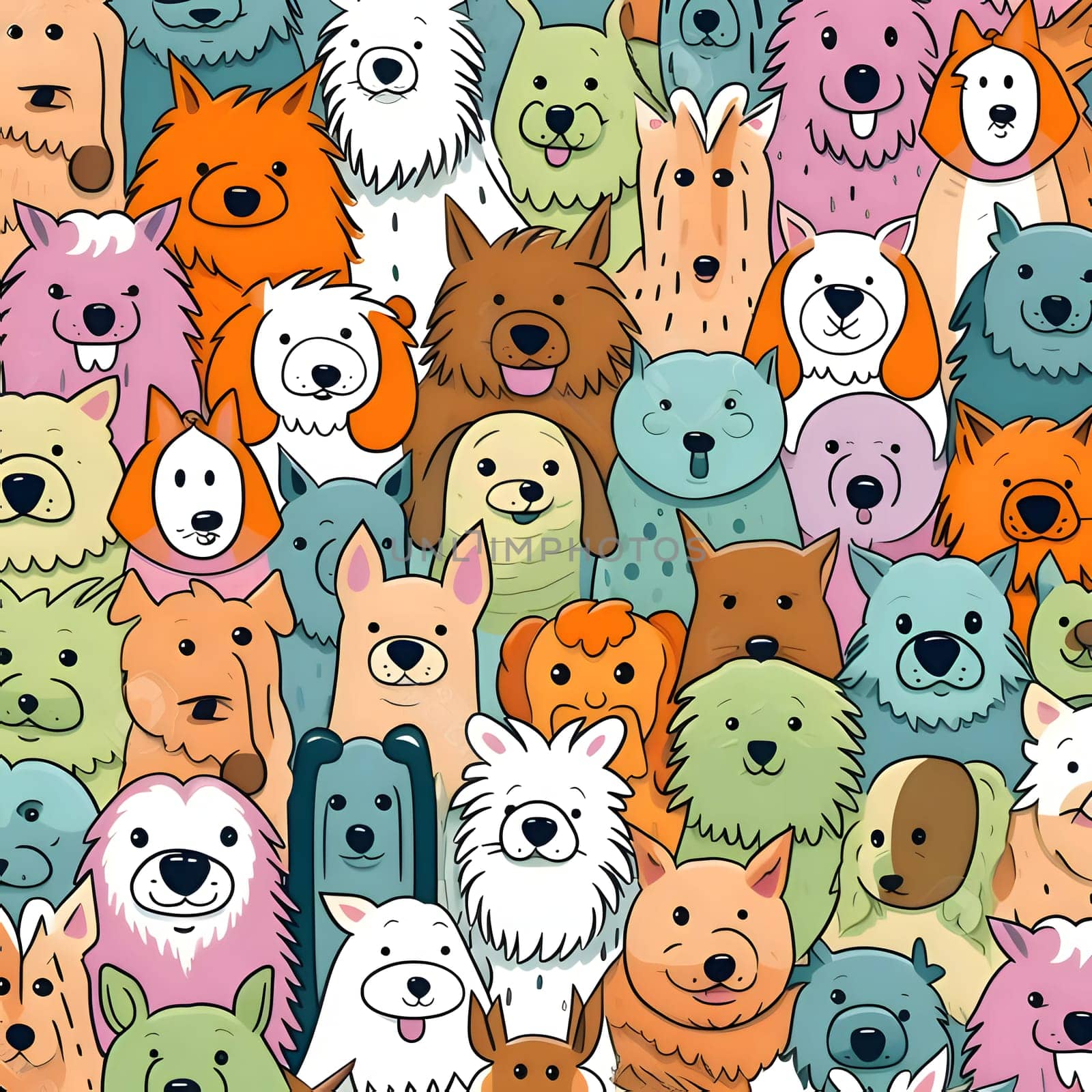 Patterns and banners backgrounds: Seamless pattern with cute cartoon dogs. Vector illustration for your design
