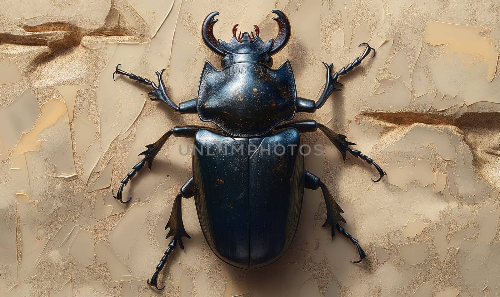 Illustration, beetle on vintage background. Selective focus.