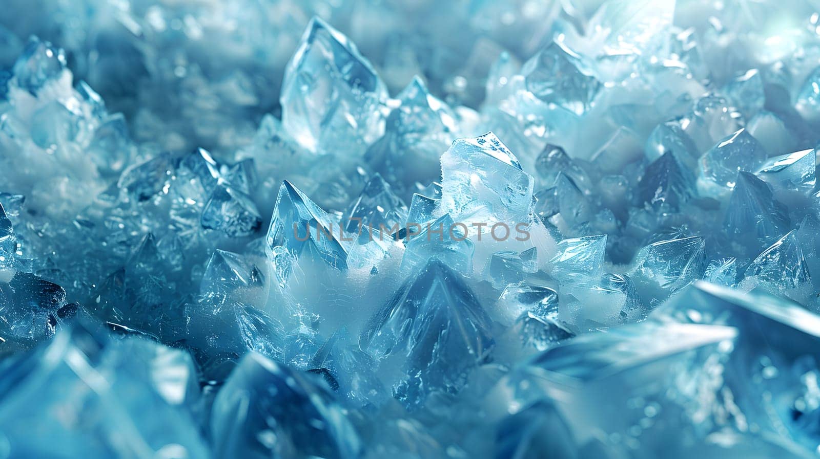 A close up of a pile of electric blue ice cubes, resembling a natural landscape of frozen water. The transparent material gives a unique pattern, making it a fashion accessory