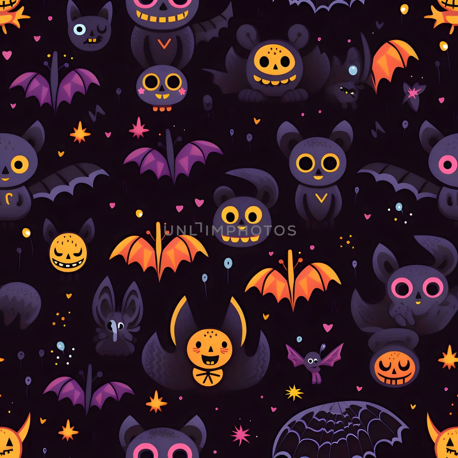 Patterns and banners backgrounds: Halloween seamless pattern with bats, spiders and pumpkins. Vector illustration.