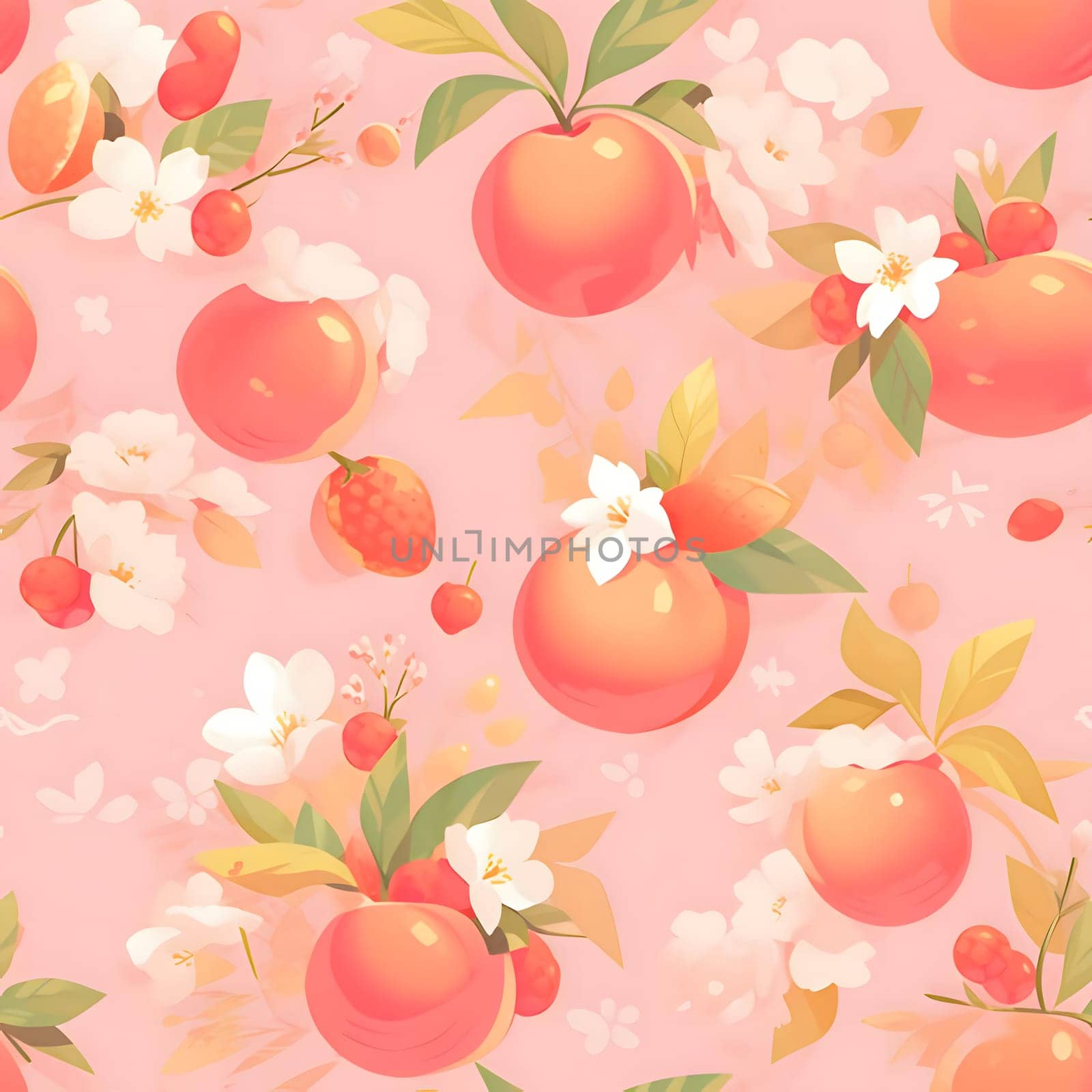 Patterns and banners backgrounds: Seamless pattern with cherry, apple and jasmine flowers