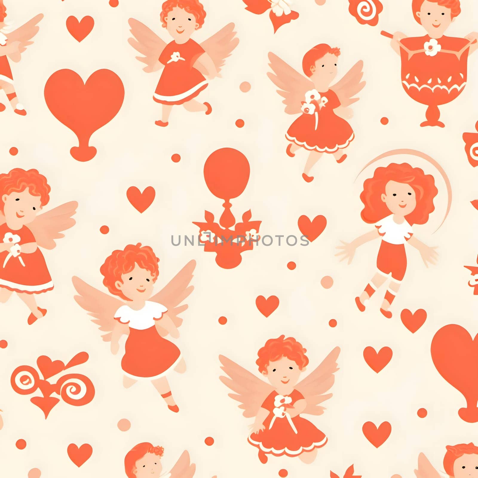 Patterns and banners backgrounds: Seamless pattern with cute angels and hearts. Vector illustration.