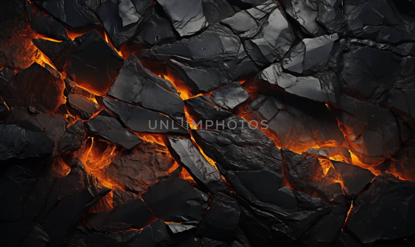 Abstract background of extinct lava with red gaps. Selective soft focus.