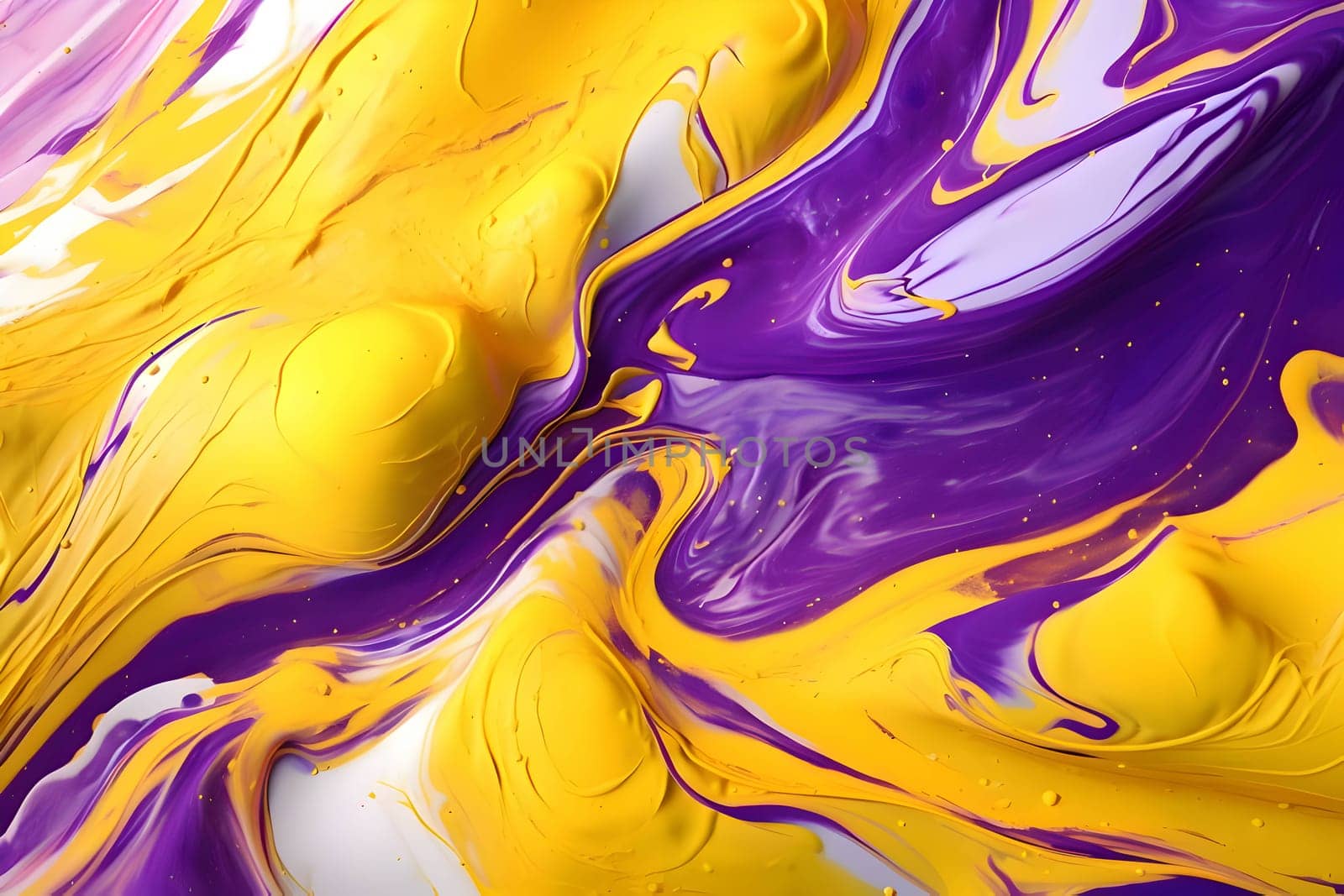 Abstract background with multicolored purple, white and yellow liquid paint. by ThemesS